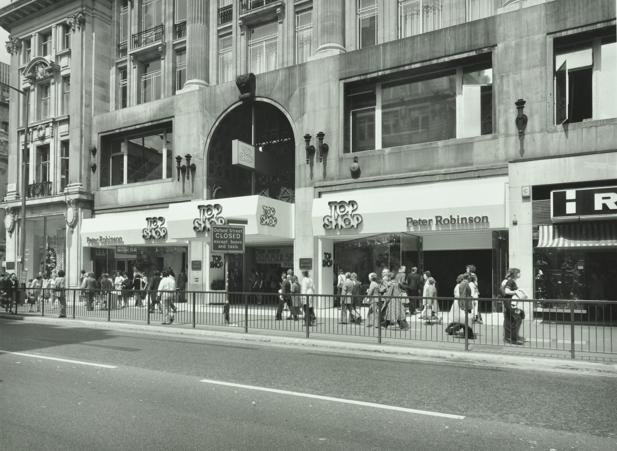 Shop front of Top Shop in Peter Robinson store on Oxford Street