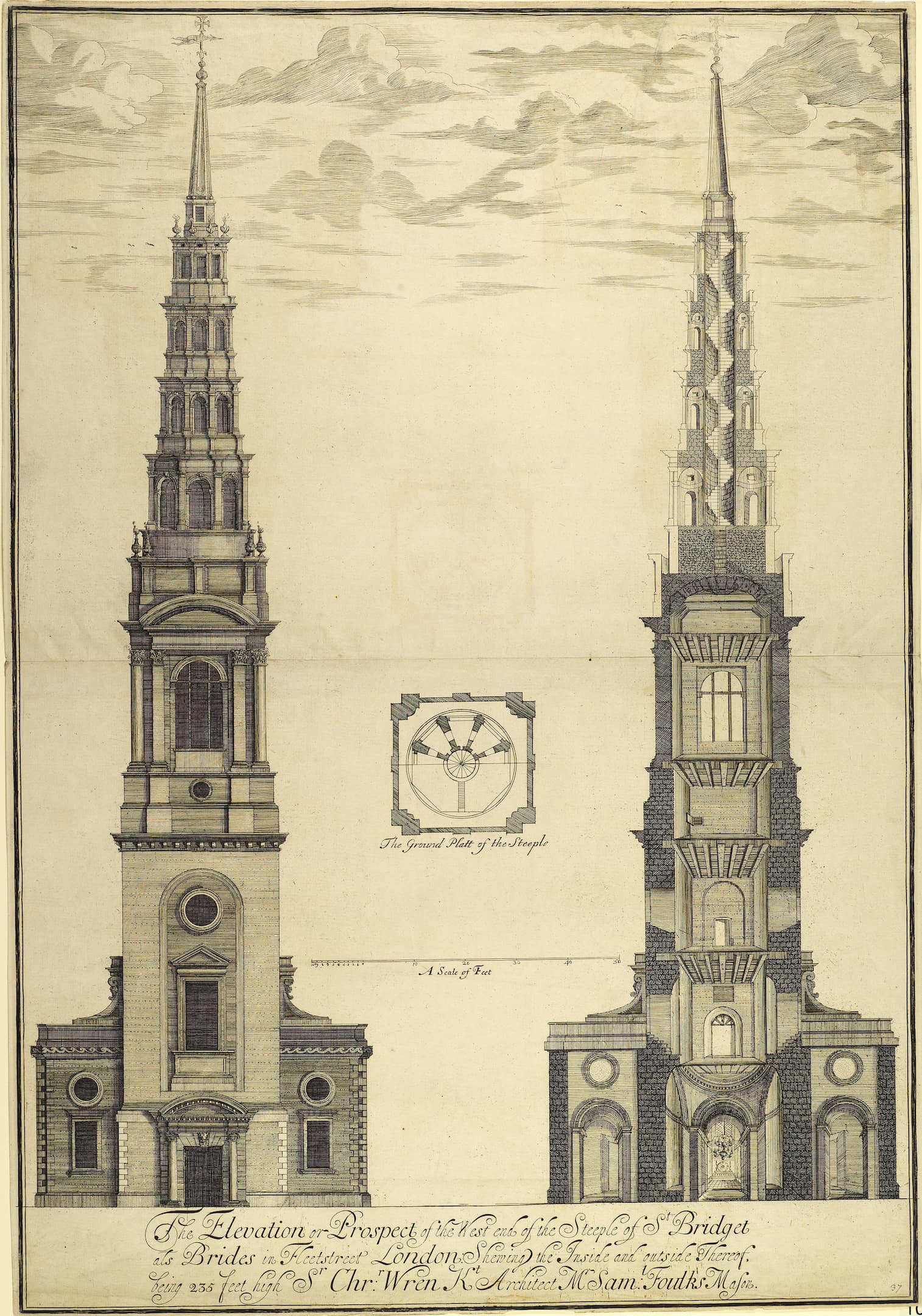 a drawing of a church steeple