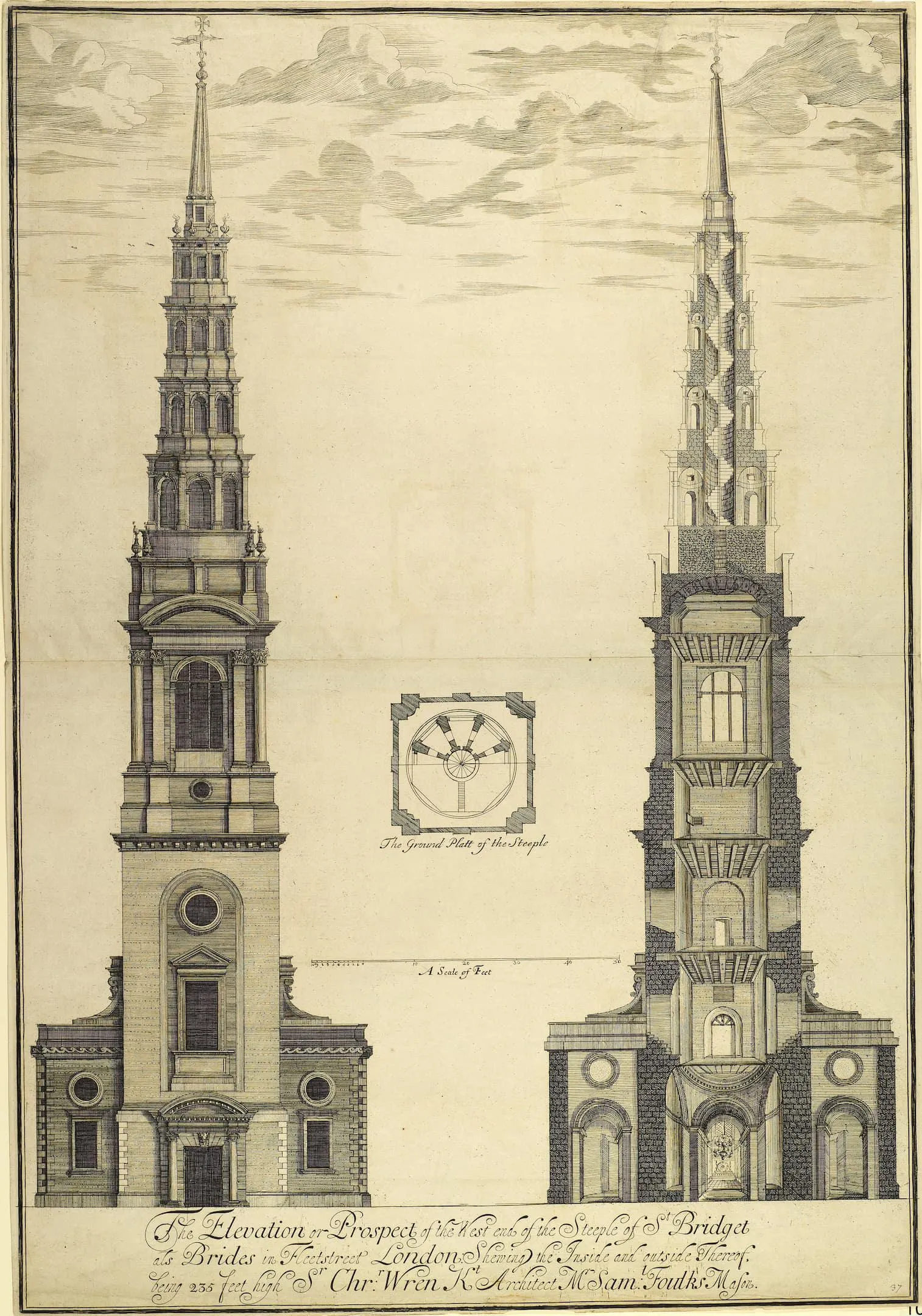 a drawing of a church steeple