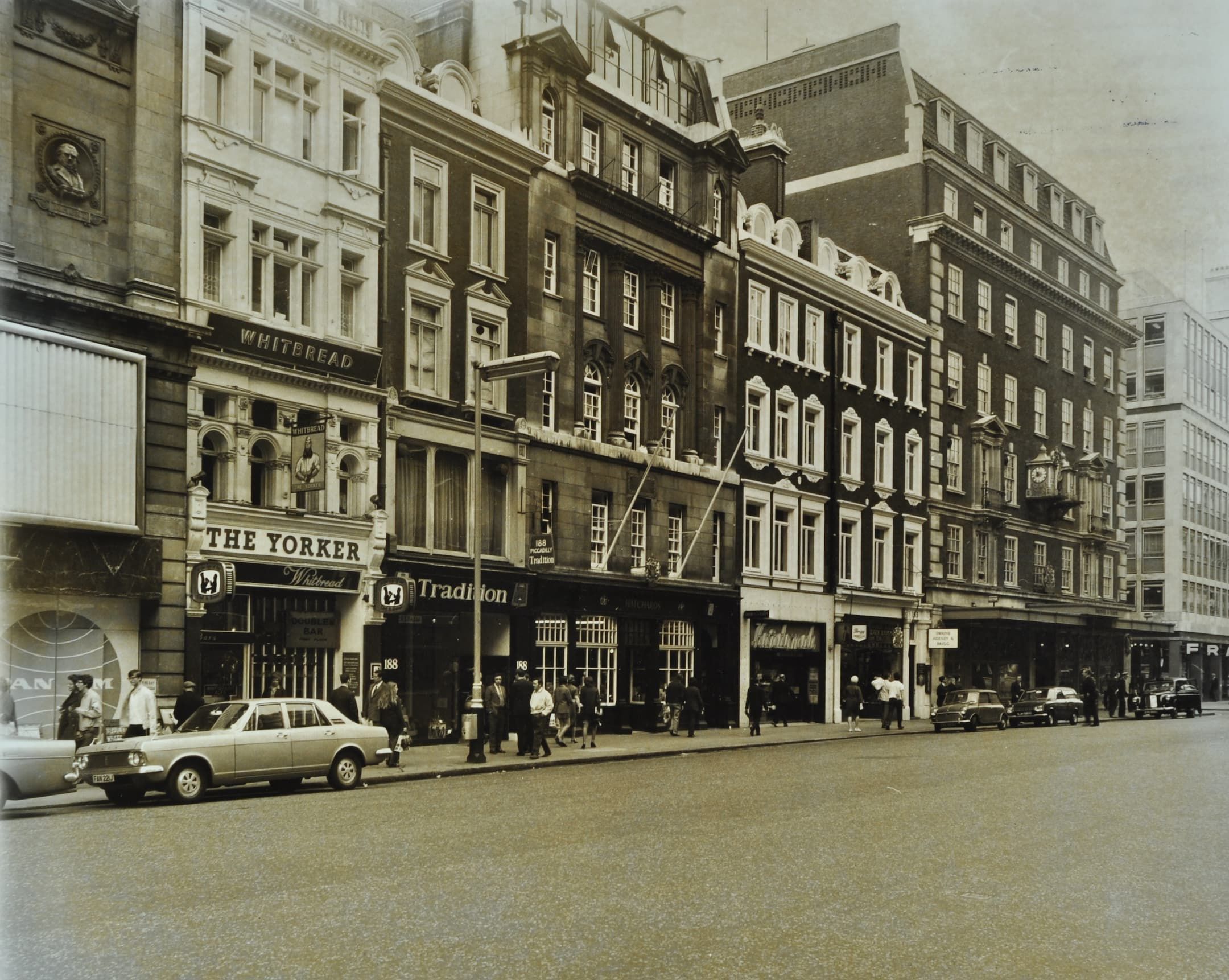 shops along Piccadilly in the 1970s