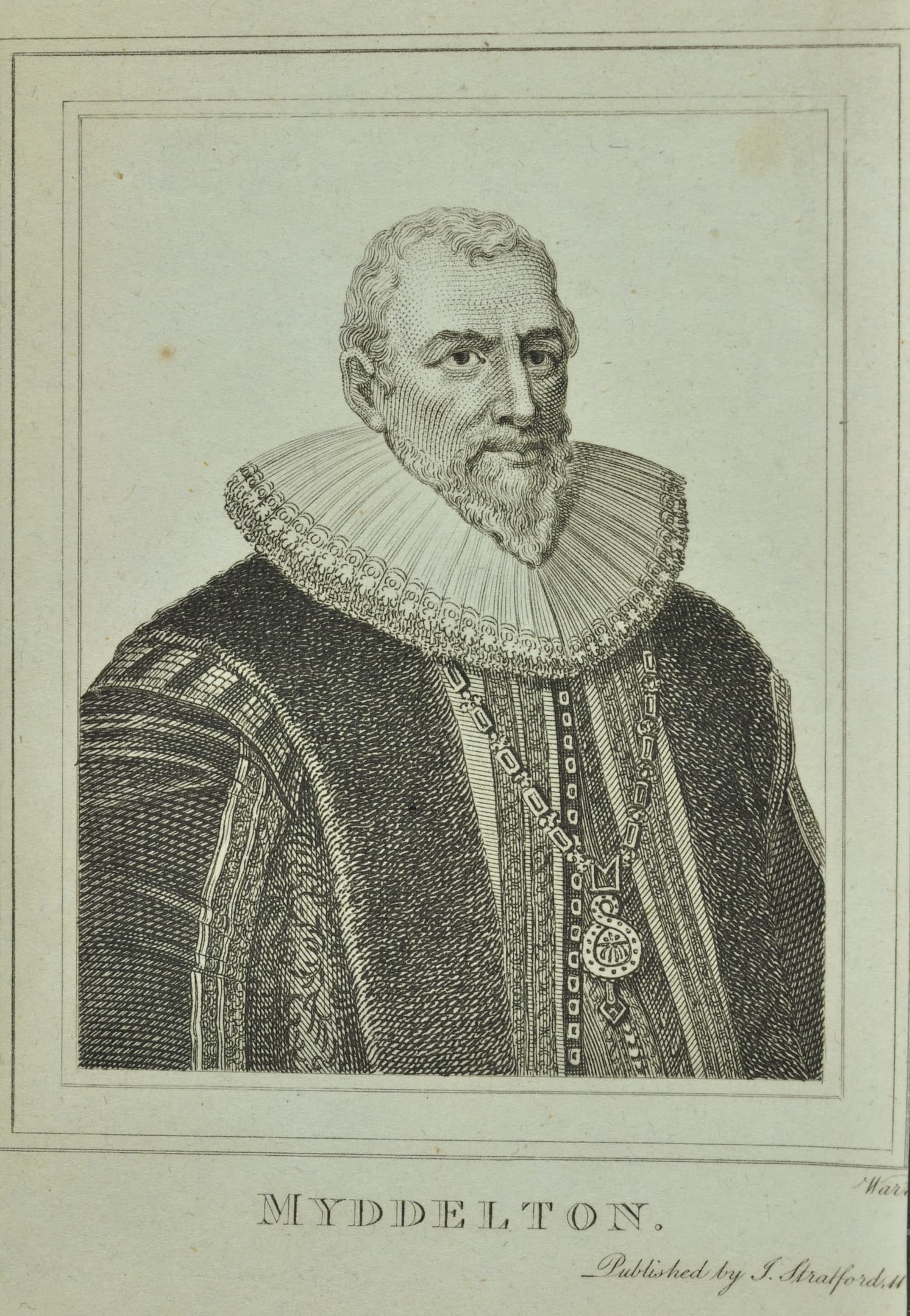 a man with a beard and ruff and heavy cloak and chain