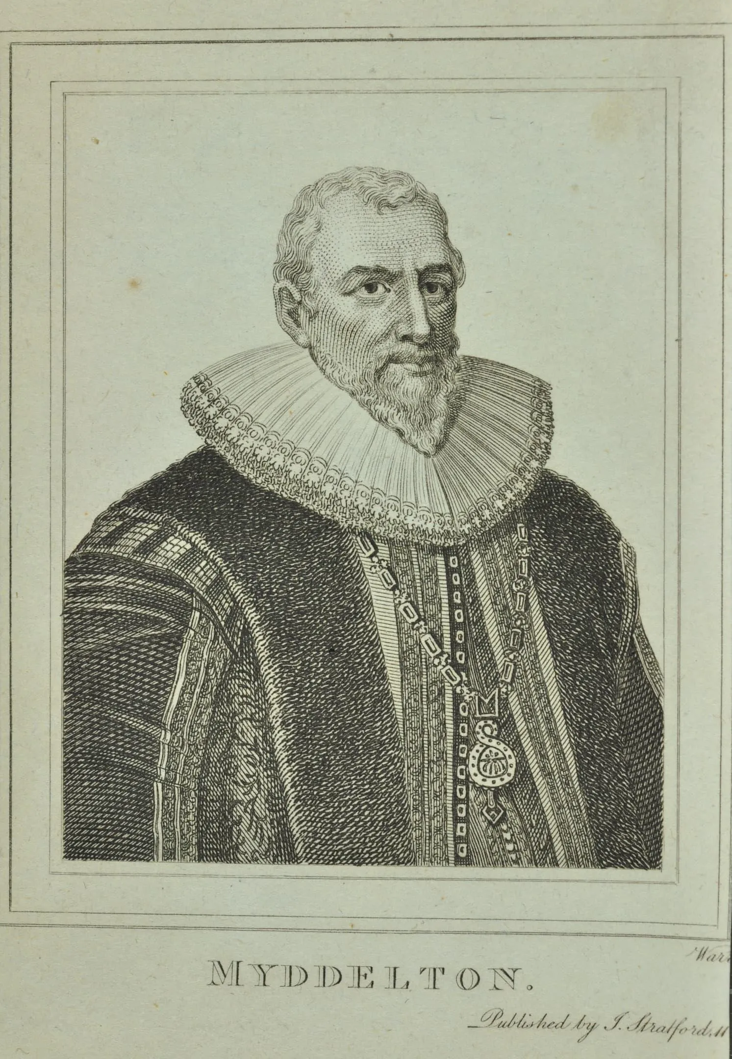 a man with a beard and ruff and heavy cloak and chain