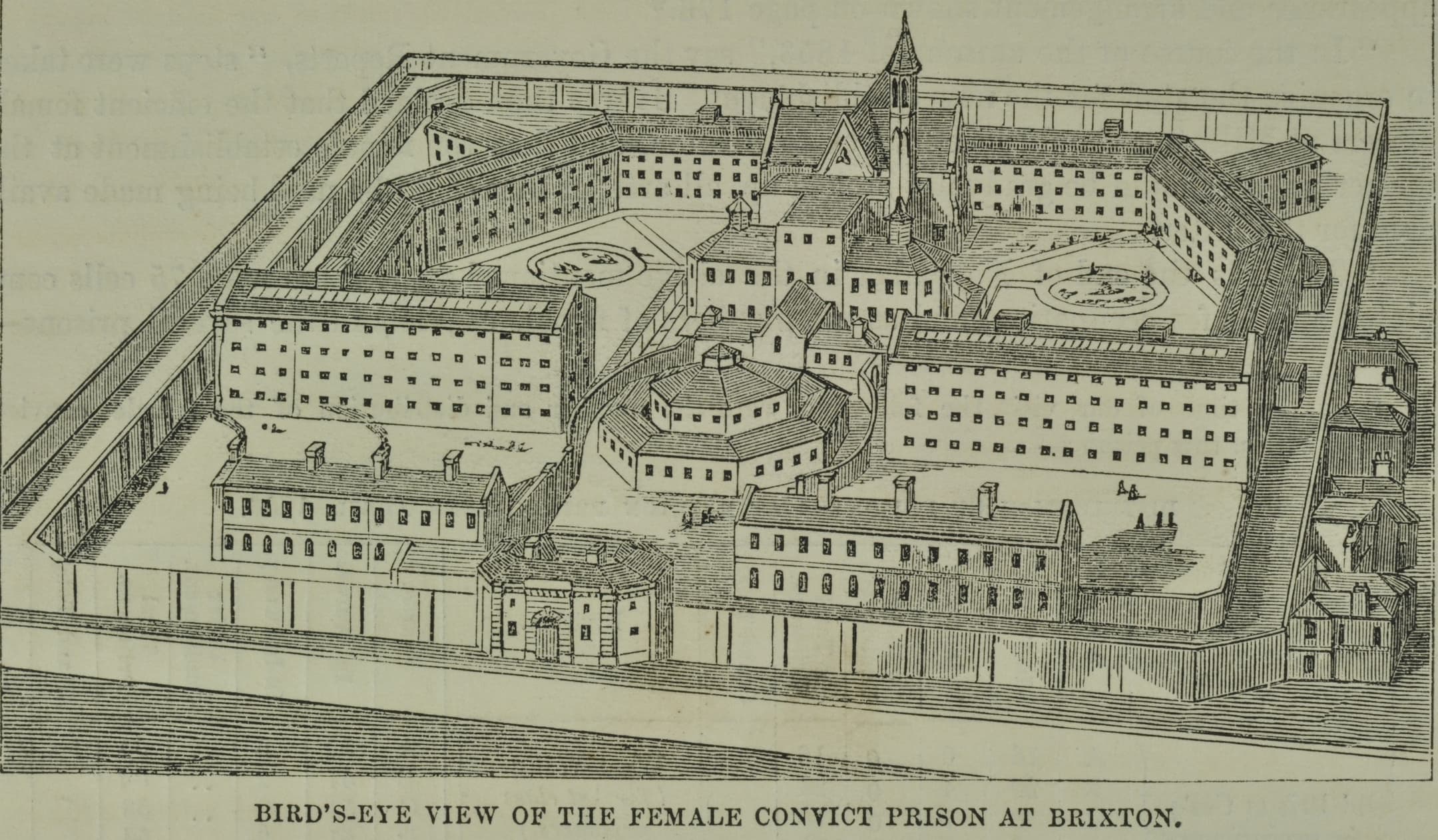 A bird's-eye view of Brixton Female Convict Prison buildings