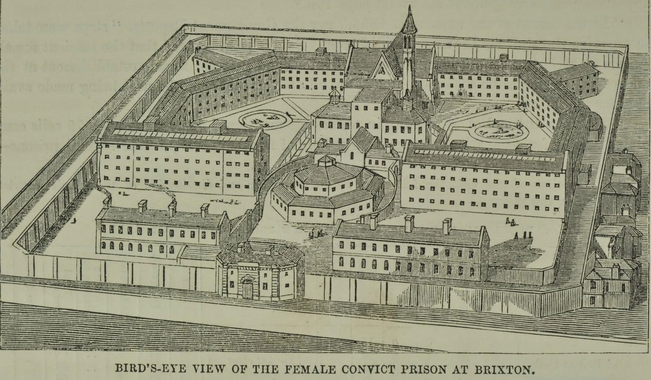 A bird's-eye view of Brixton Female Convict Prison buildings