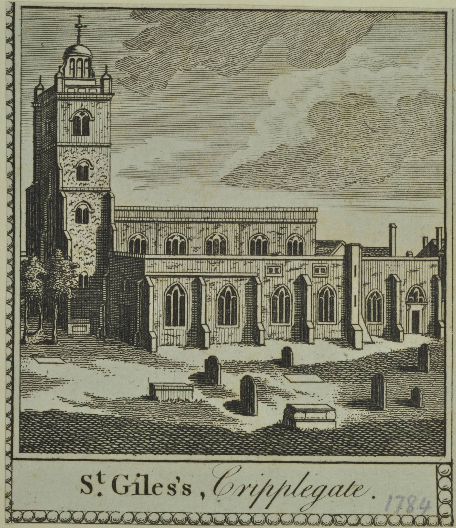 a church with a tower and graveyard