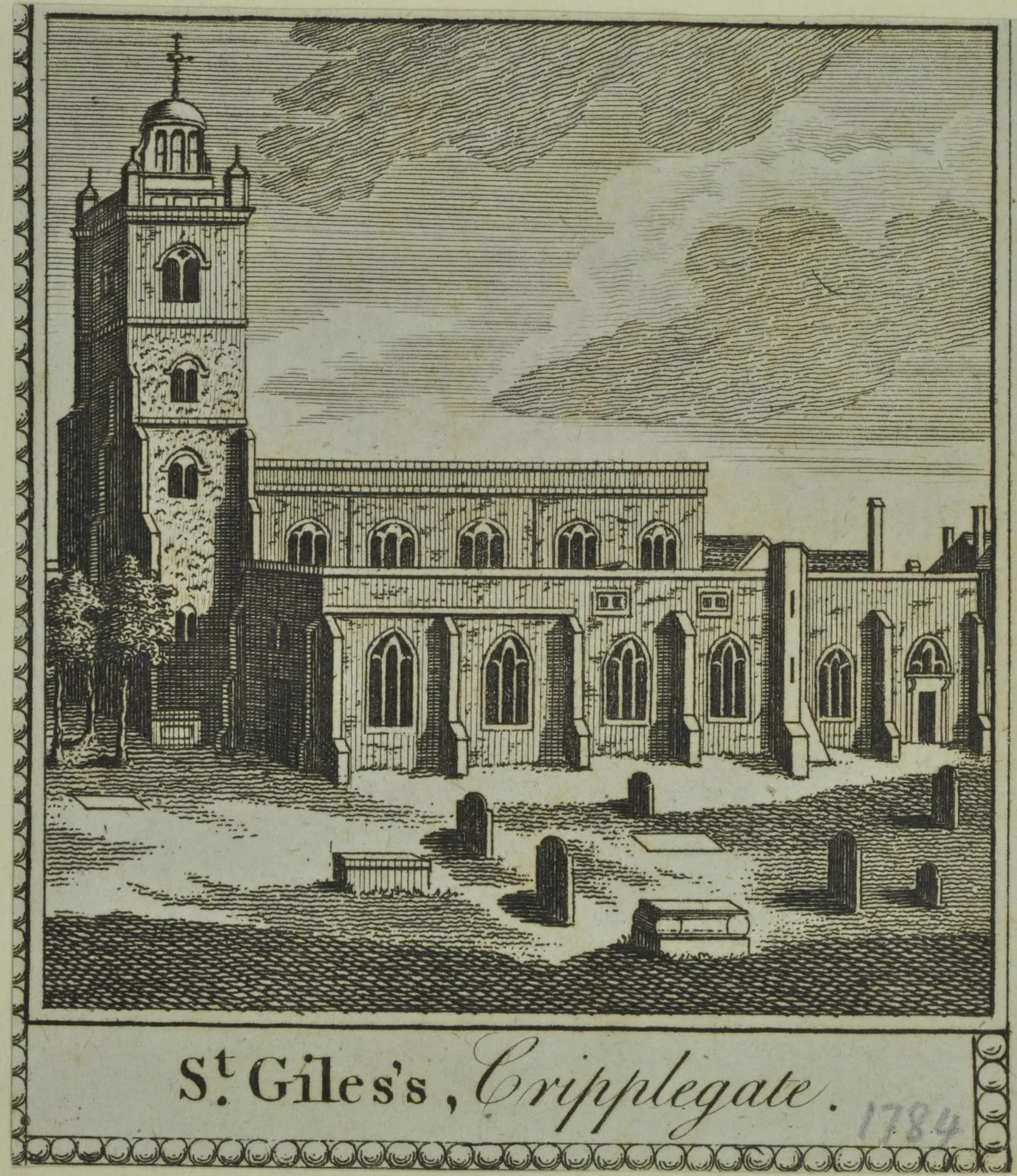 a church with a tower and graveyard