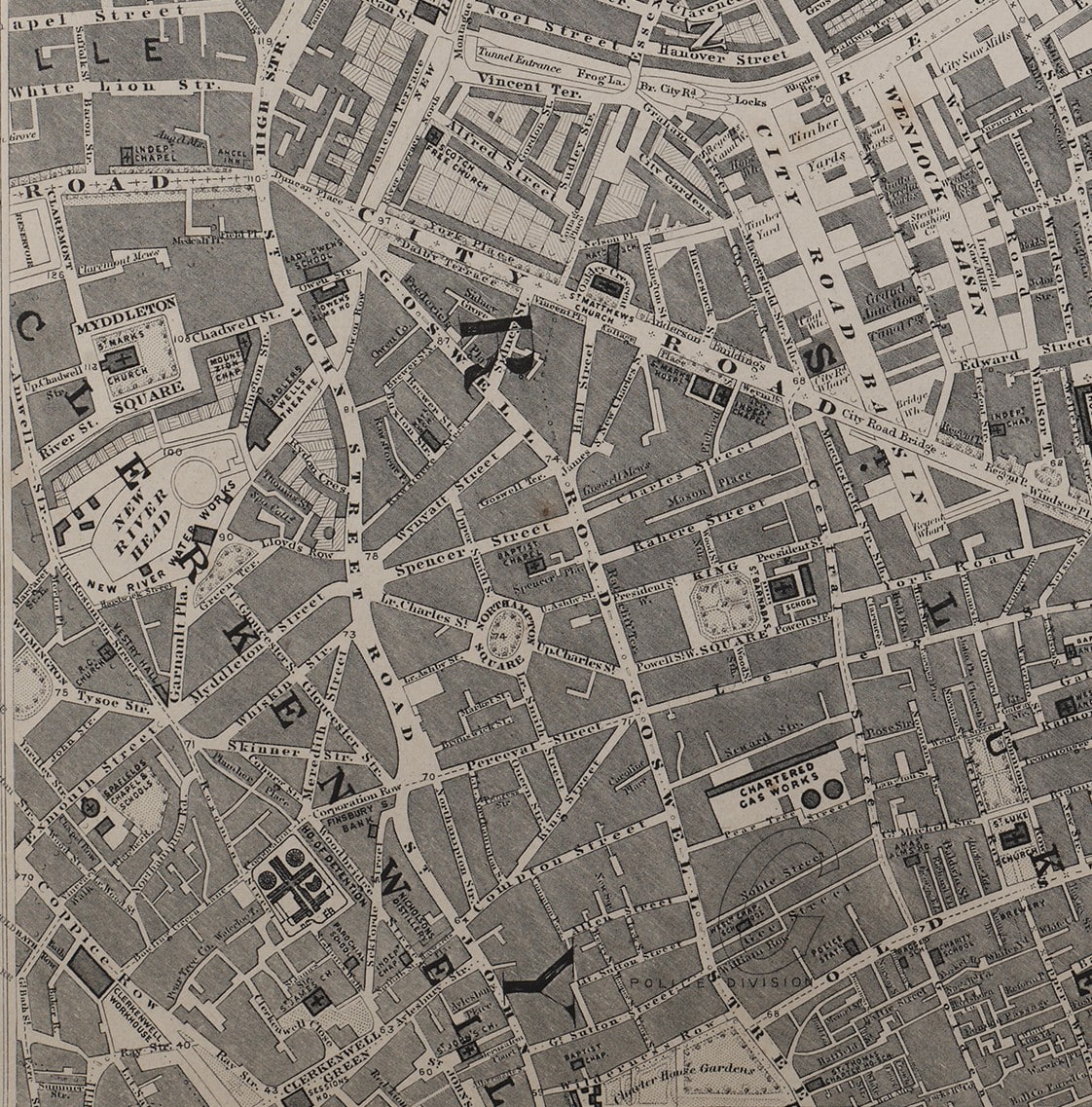 Map of clerkenwell in black and white