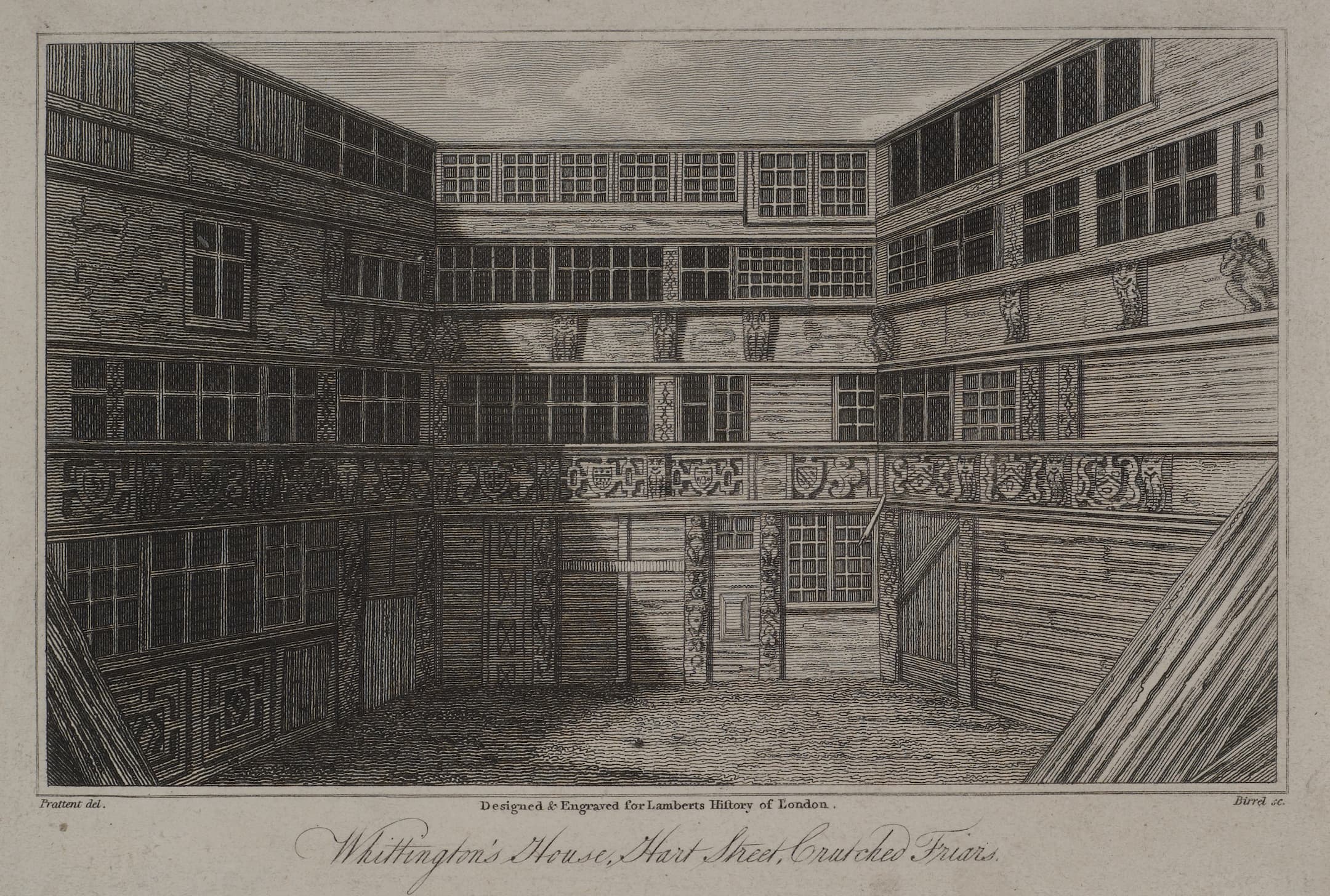 sixteenth century style house with gargoyles and wooden framed galleries