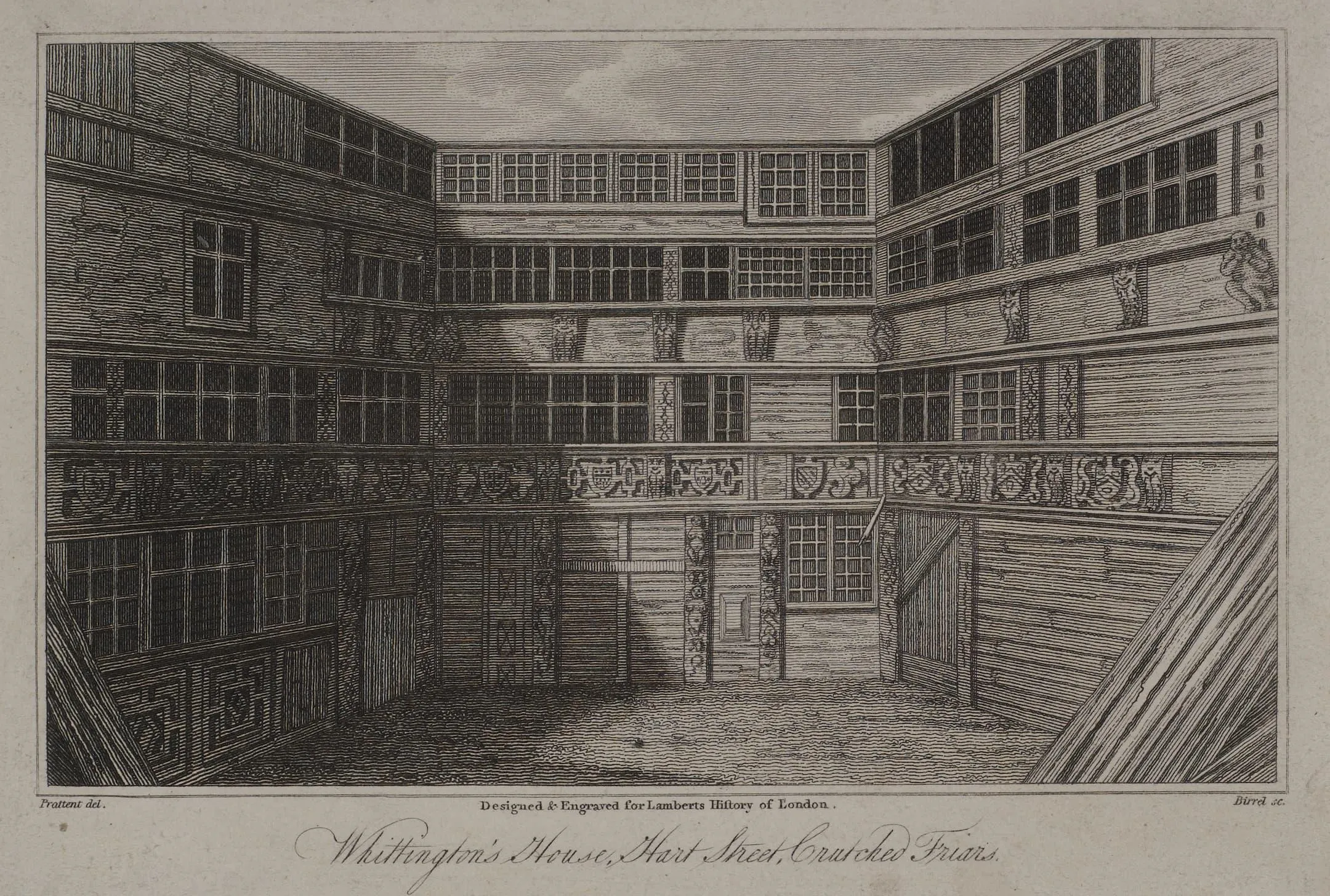 sixteenth century style house with gargoyles and wooden framed galleries