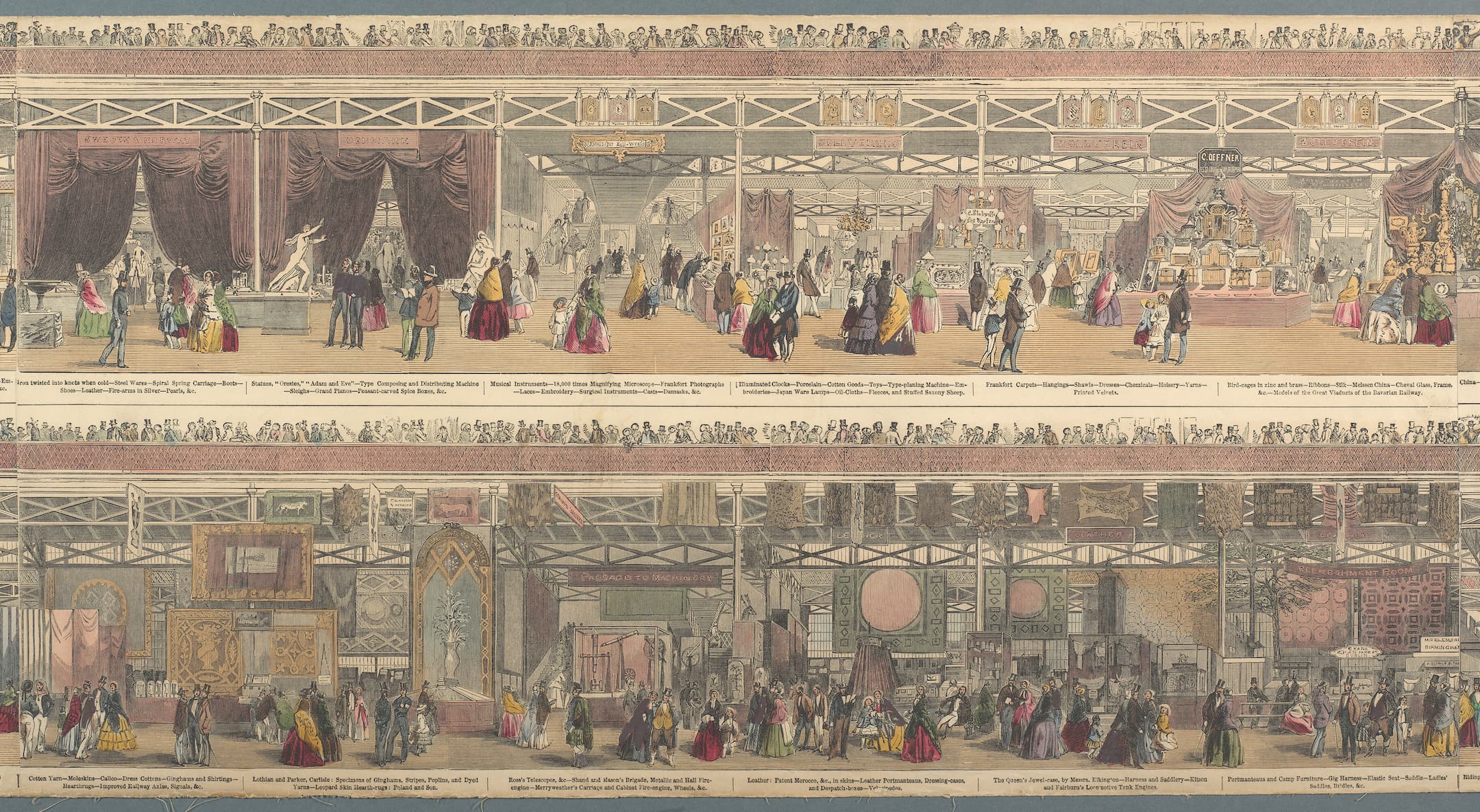 two levels showing exhibition of cotton and leather goods