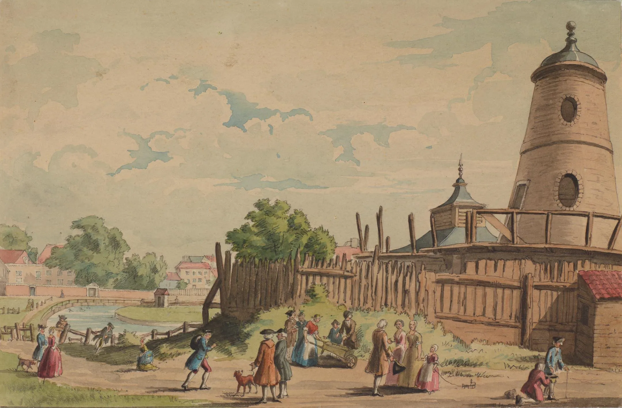 view of a river and base of a windmill on the right