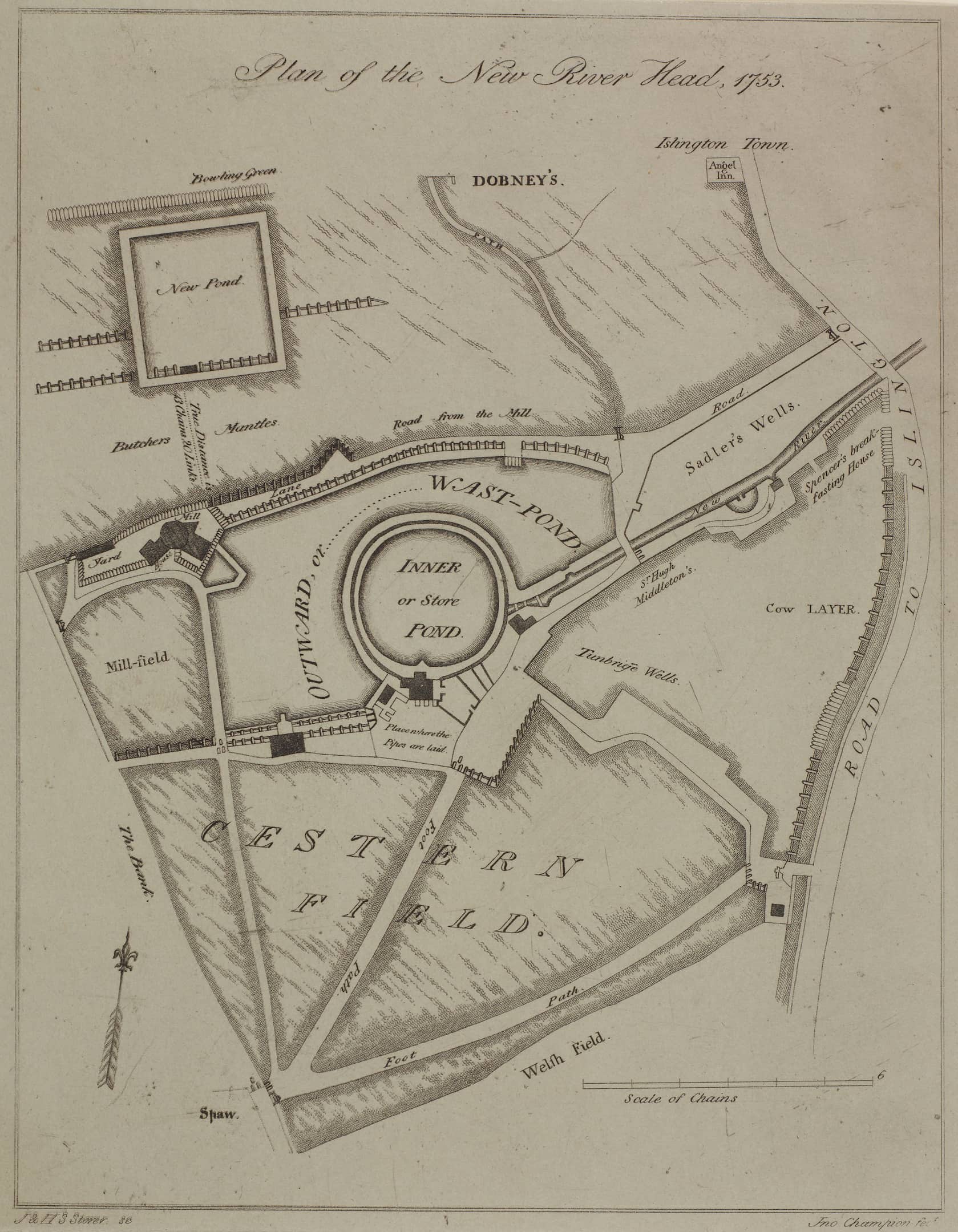 a plan of a cistern field and waste pond