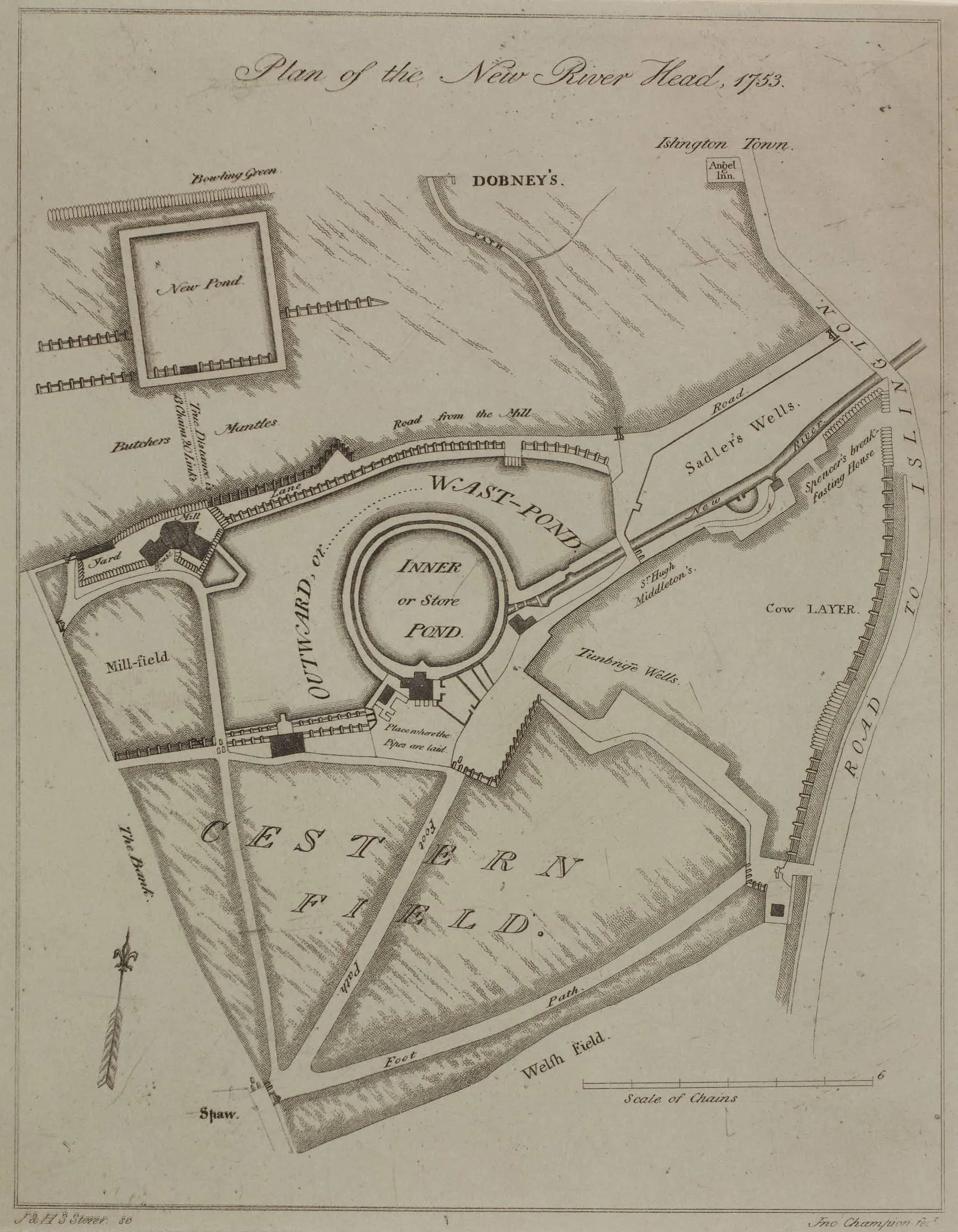 a plan of a cistern field and waste pond