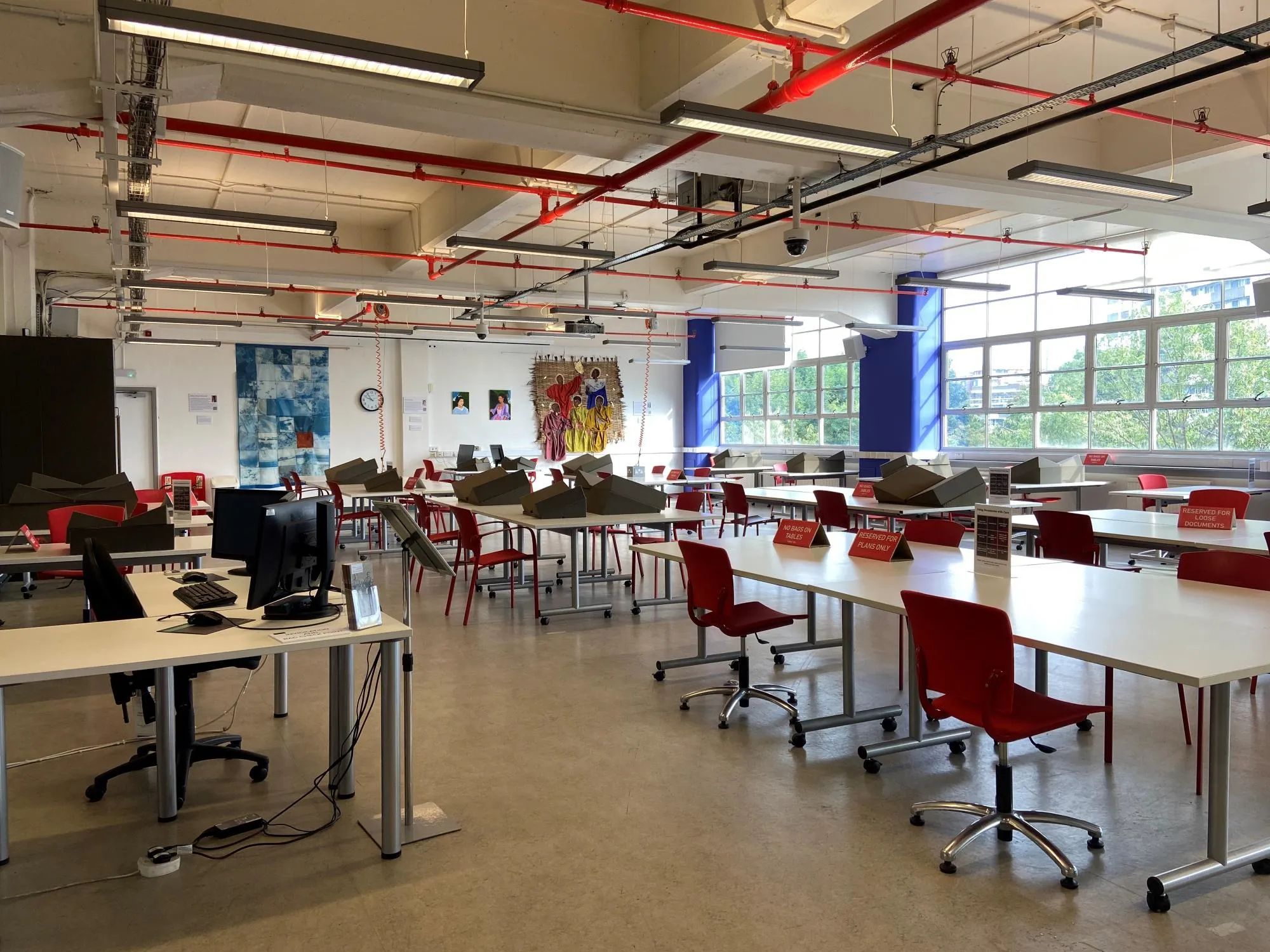 Tables and chairs in the Archives Study Area at The London Archives.