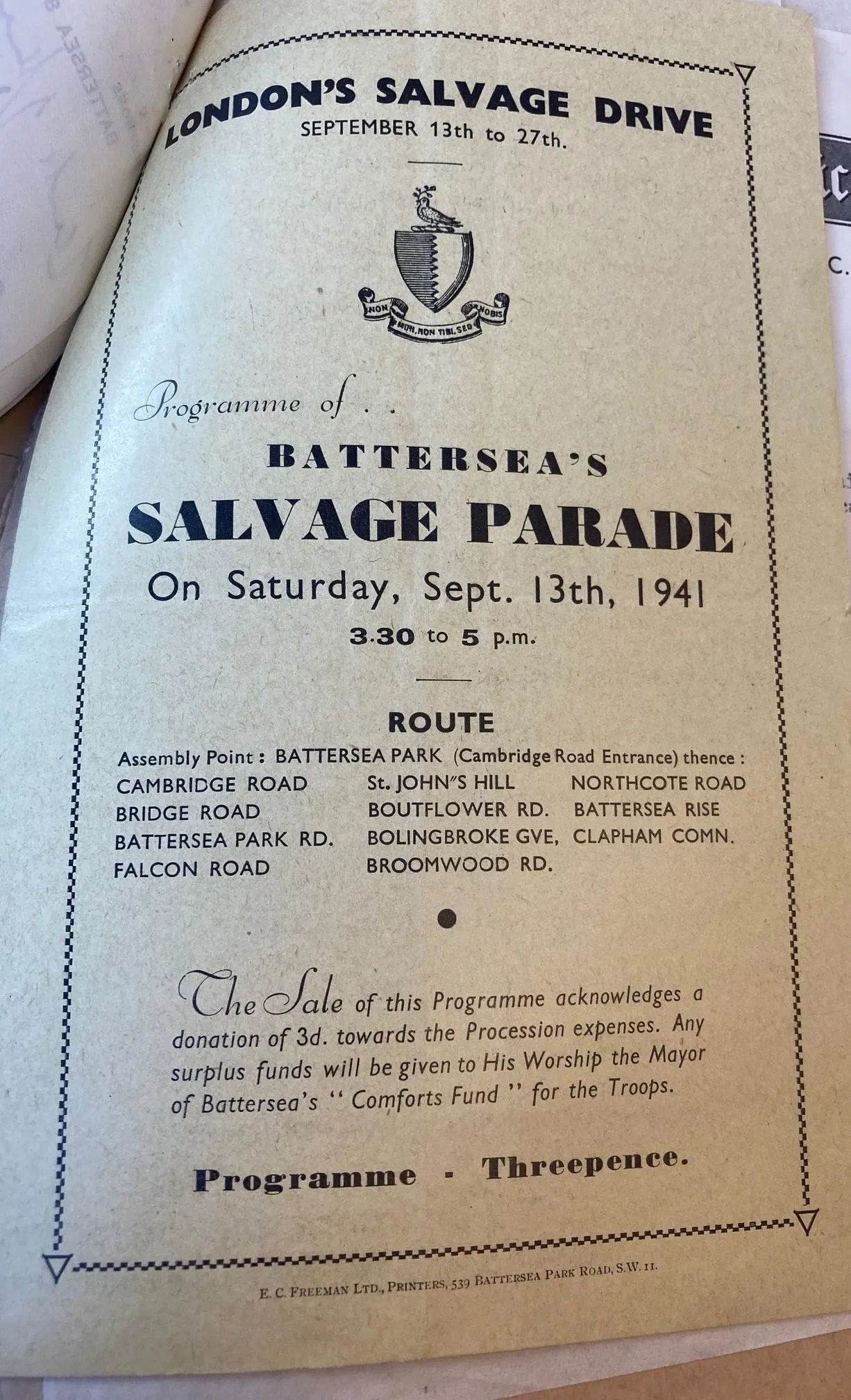 file showing details of Battersea's Salvage Parade
