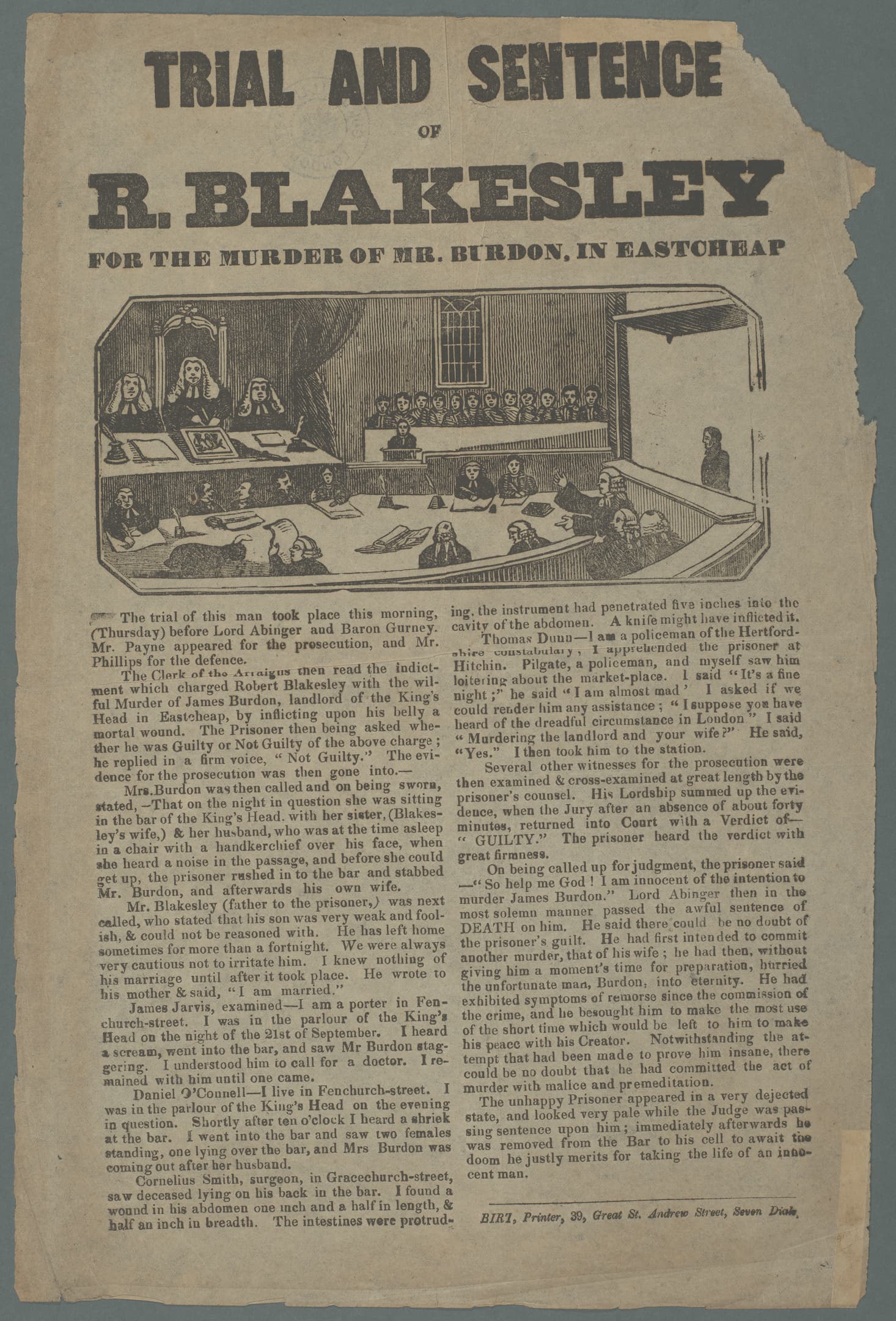 a newspaper article on the trial of R Blakesley