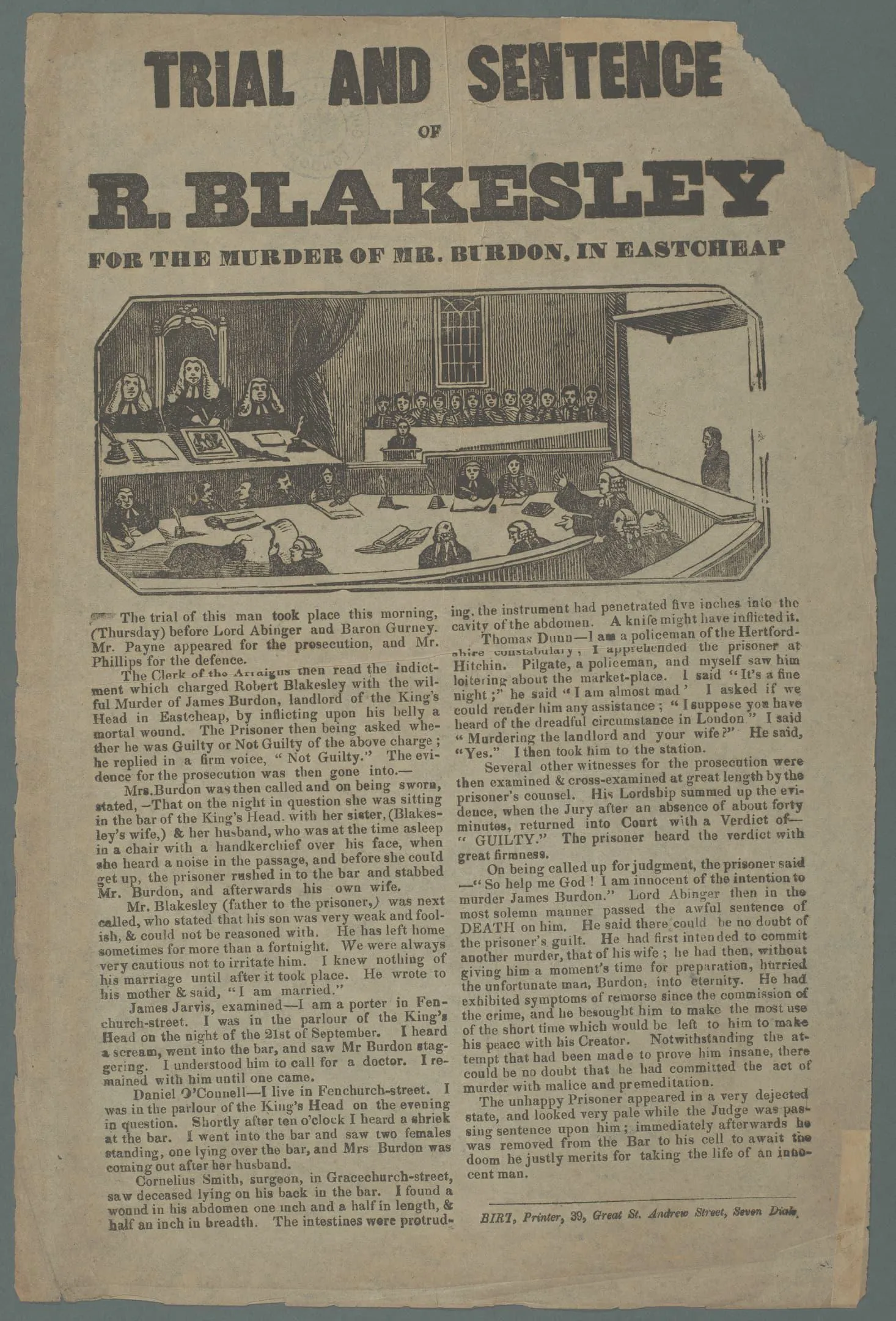 a newspaper article on the trial of R Blakesley