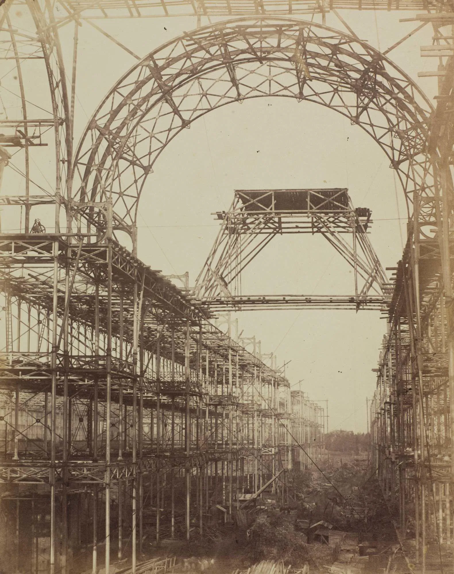 The nave of Crystal Palace exhibition halls being reconstructed.