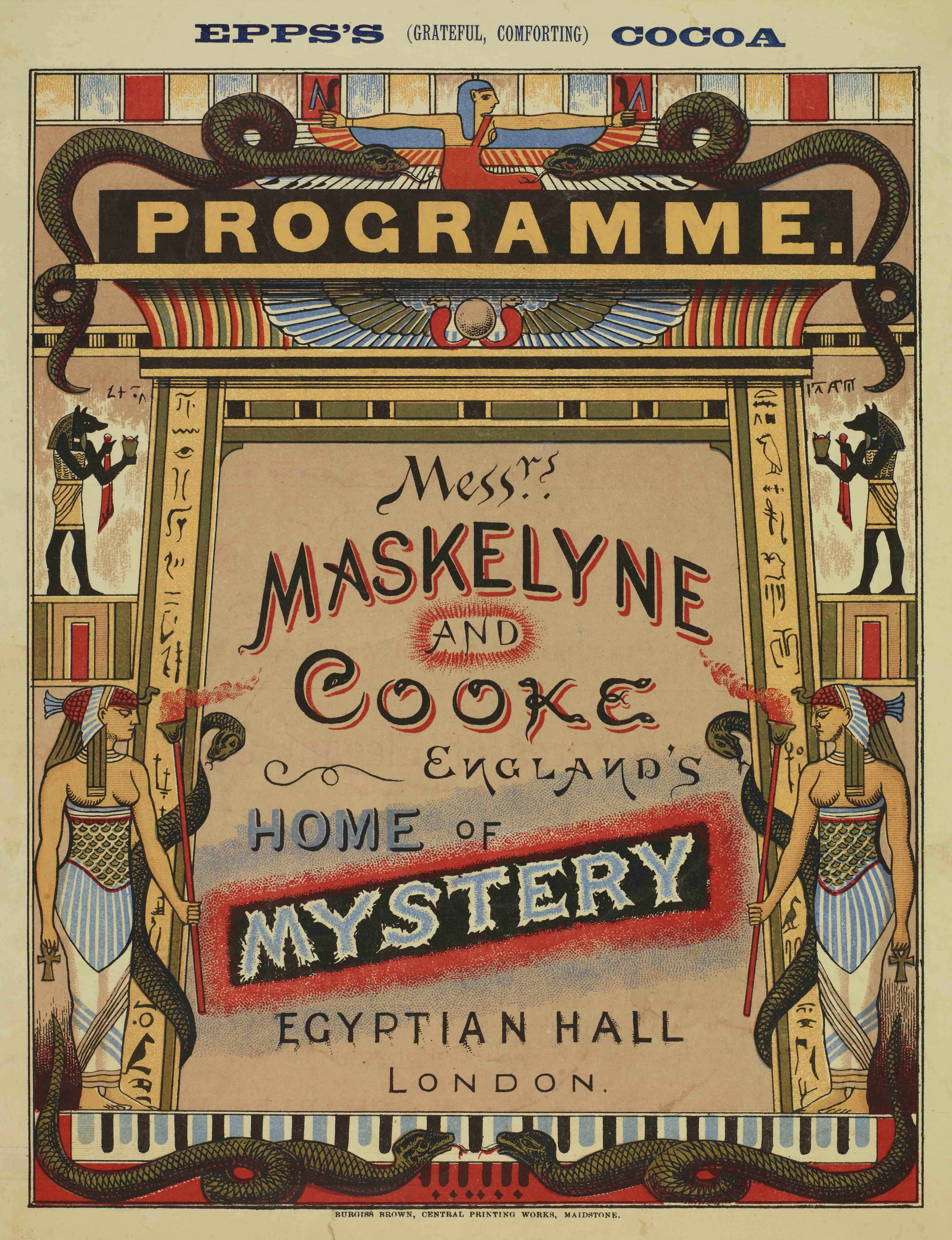 colourful programme with egyptian style surround including snakes