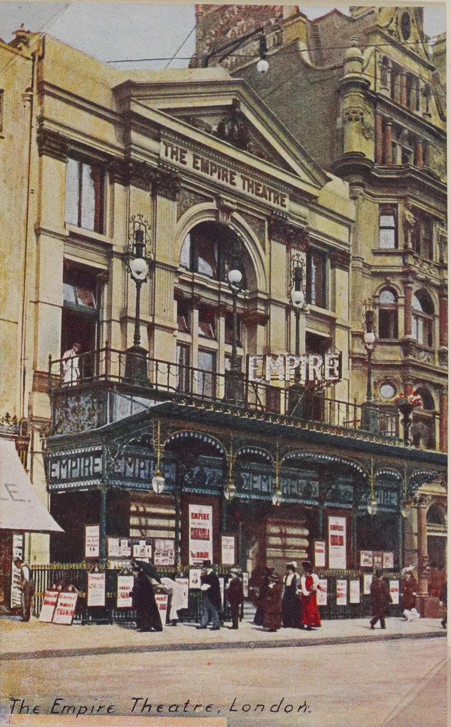 Postcard of the Empire Theatre, Leicester Square, people walking outside