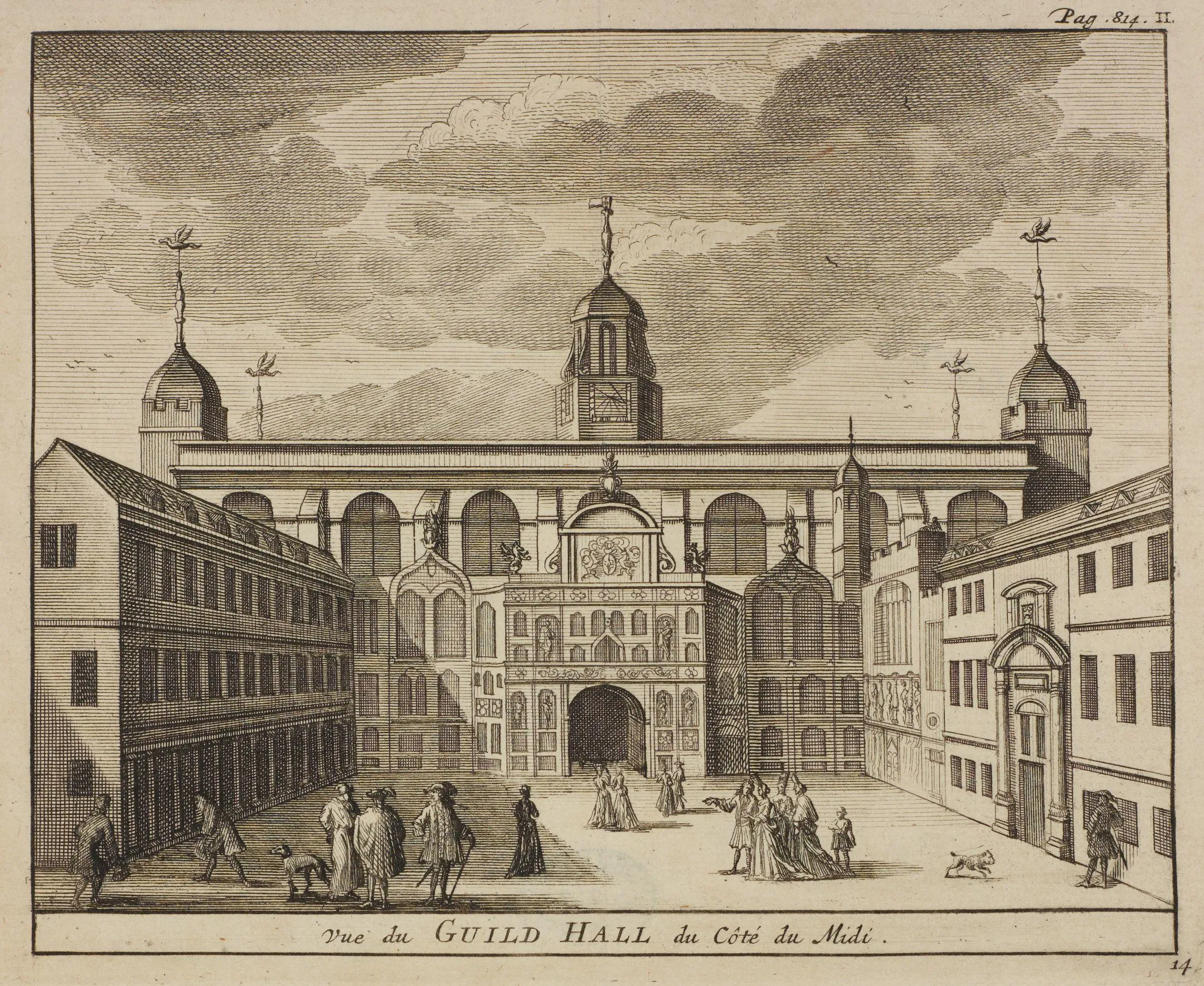 Print of Guildhall Yard from 1707 showing people stood outside