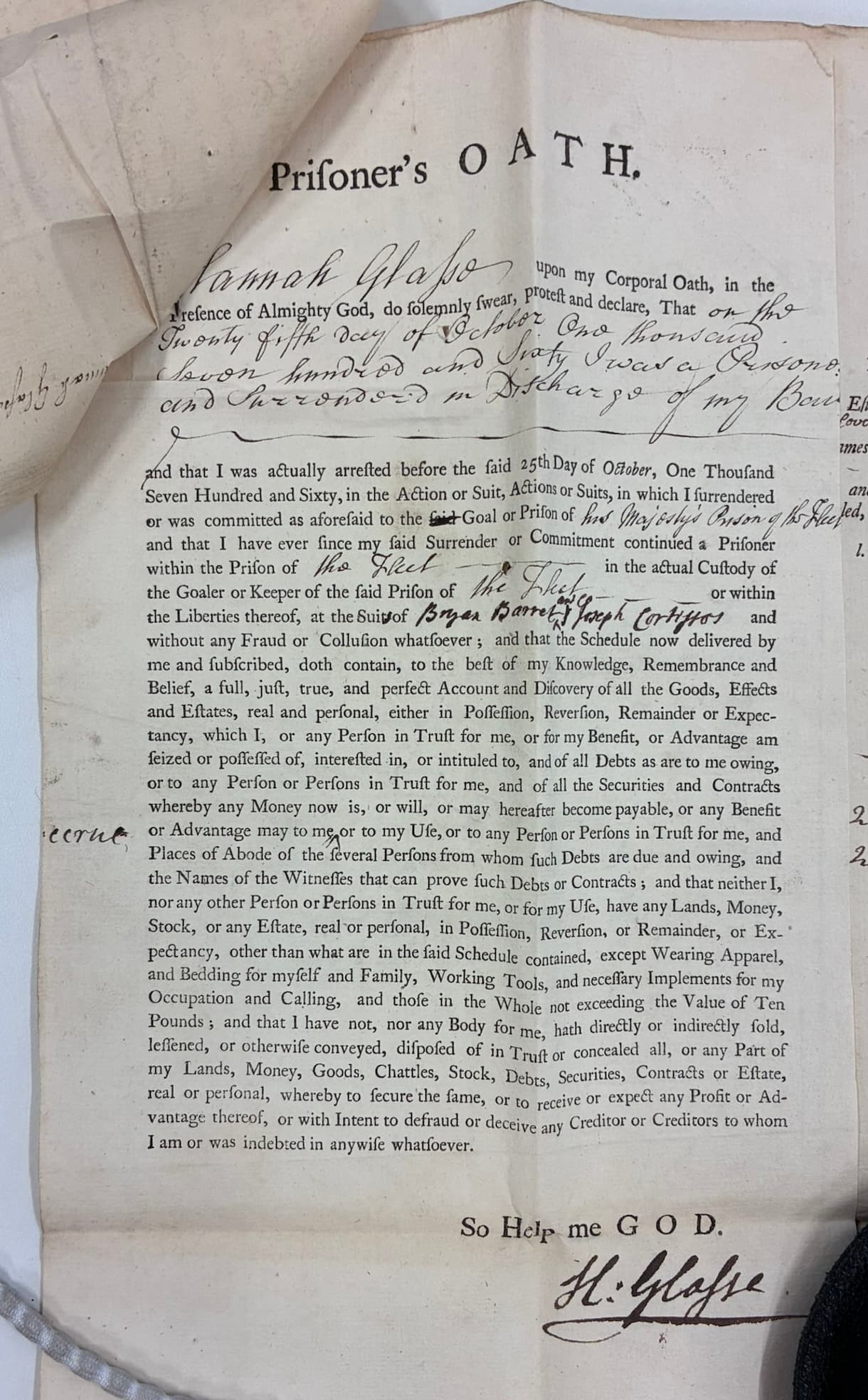 printed and written text with Hannah Glasse's signature at the end