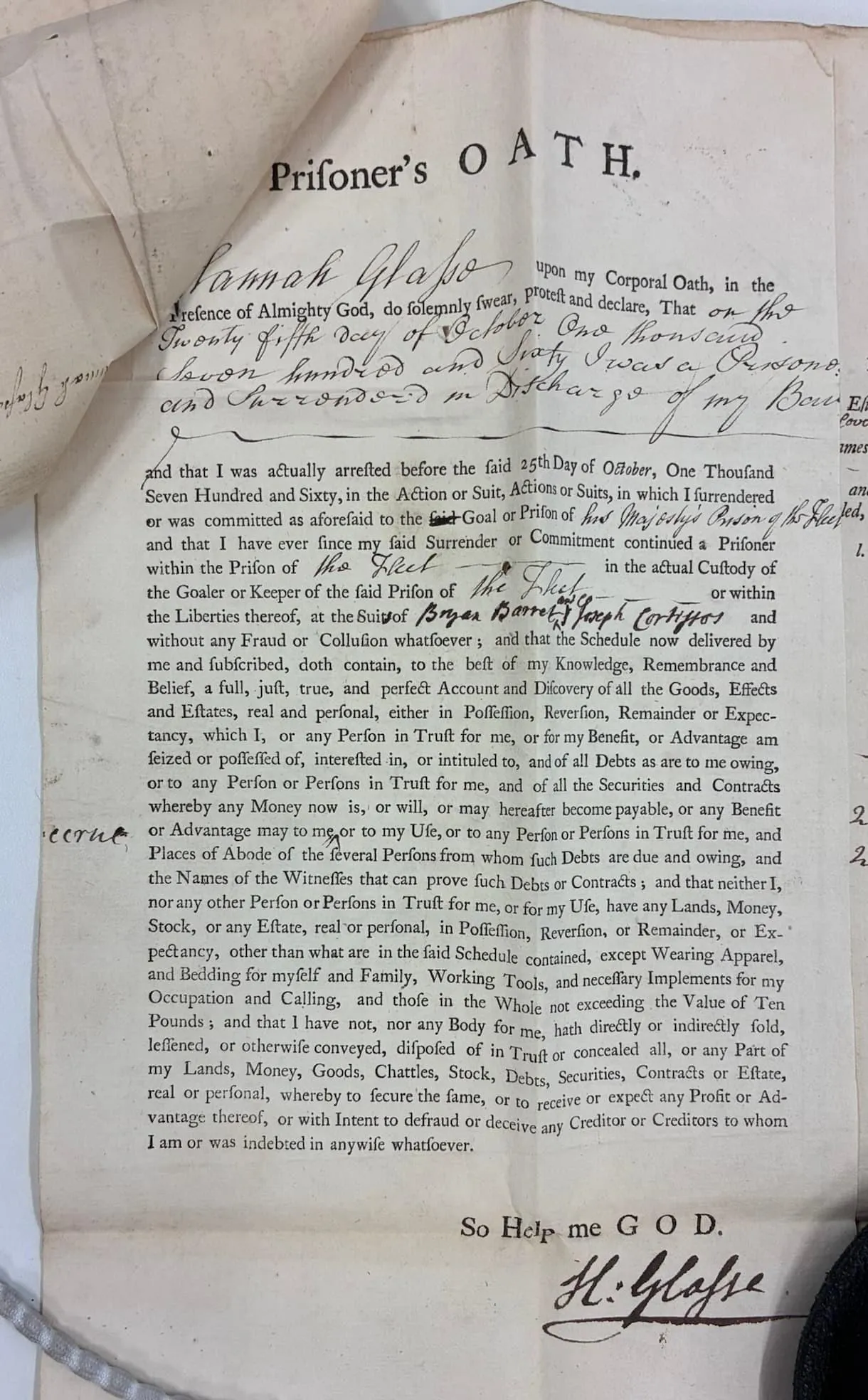 printed and written text with Hannah Glasse's signature at the end