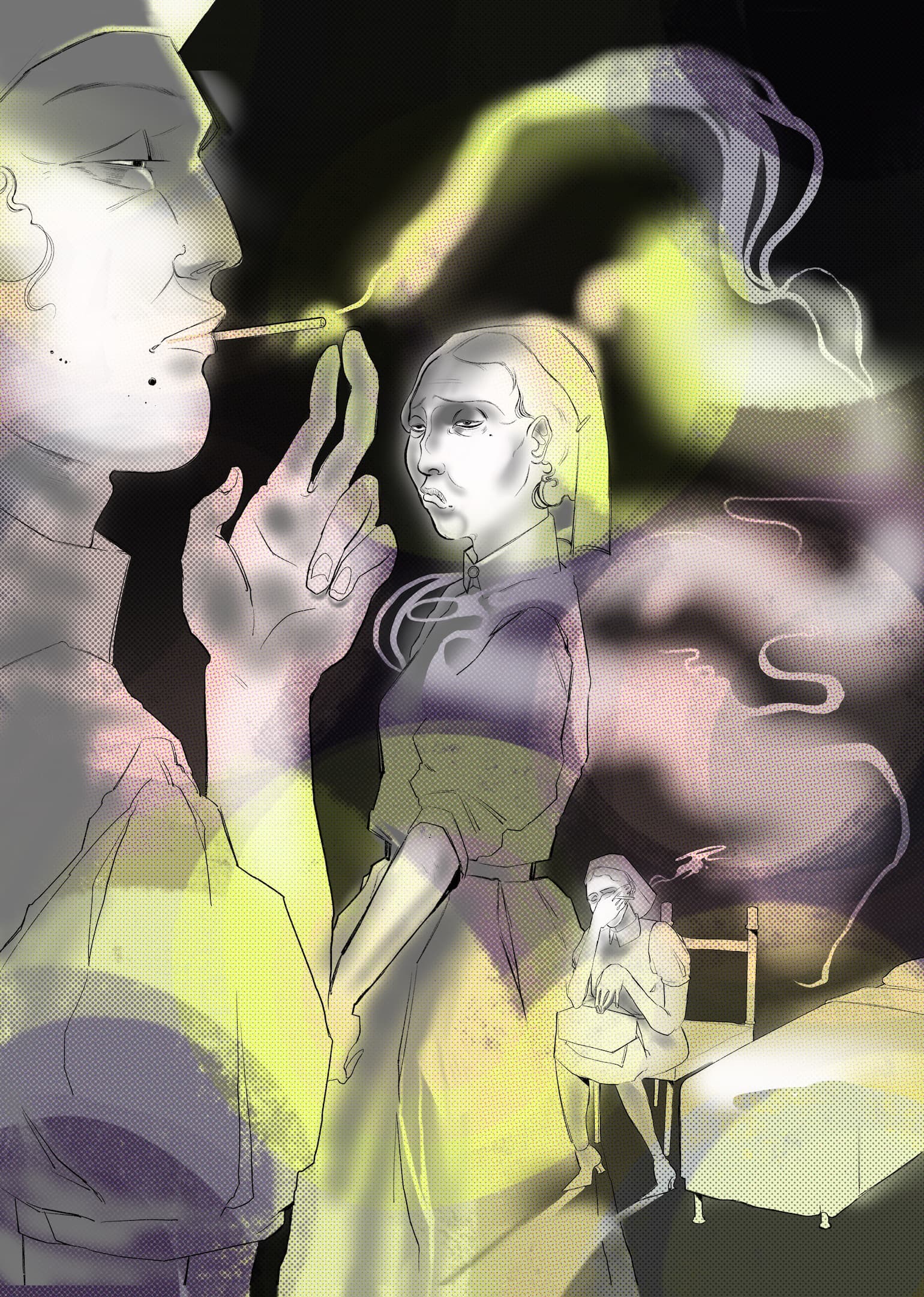 illustration of nurses smoking