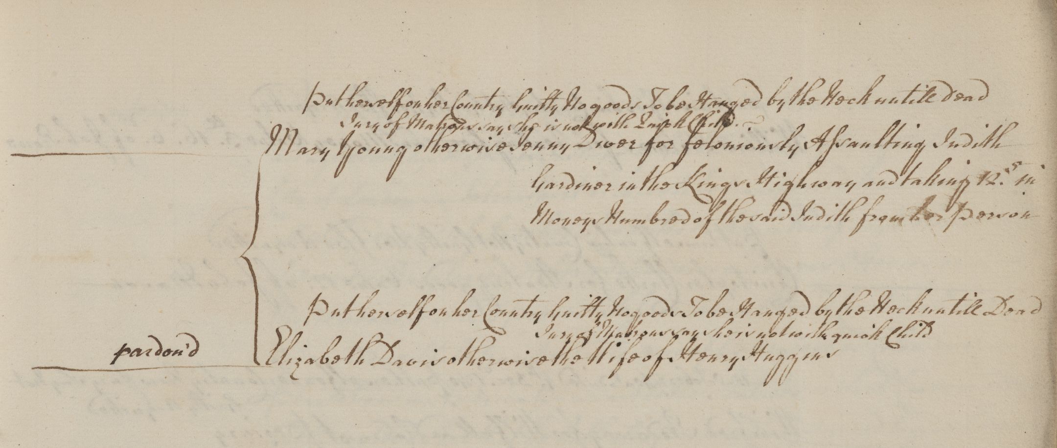 1741 indictment in the City Sessions for Jenny Diver, pickpocket 