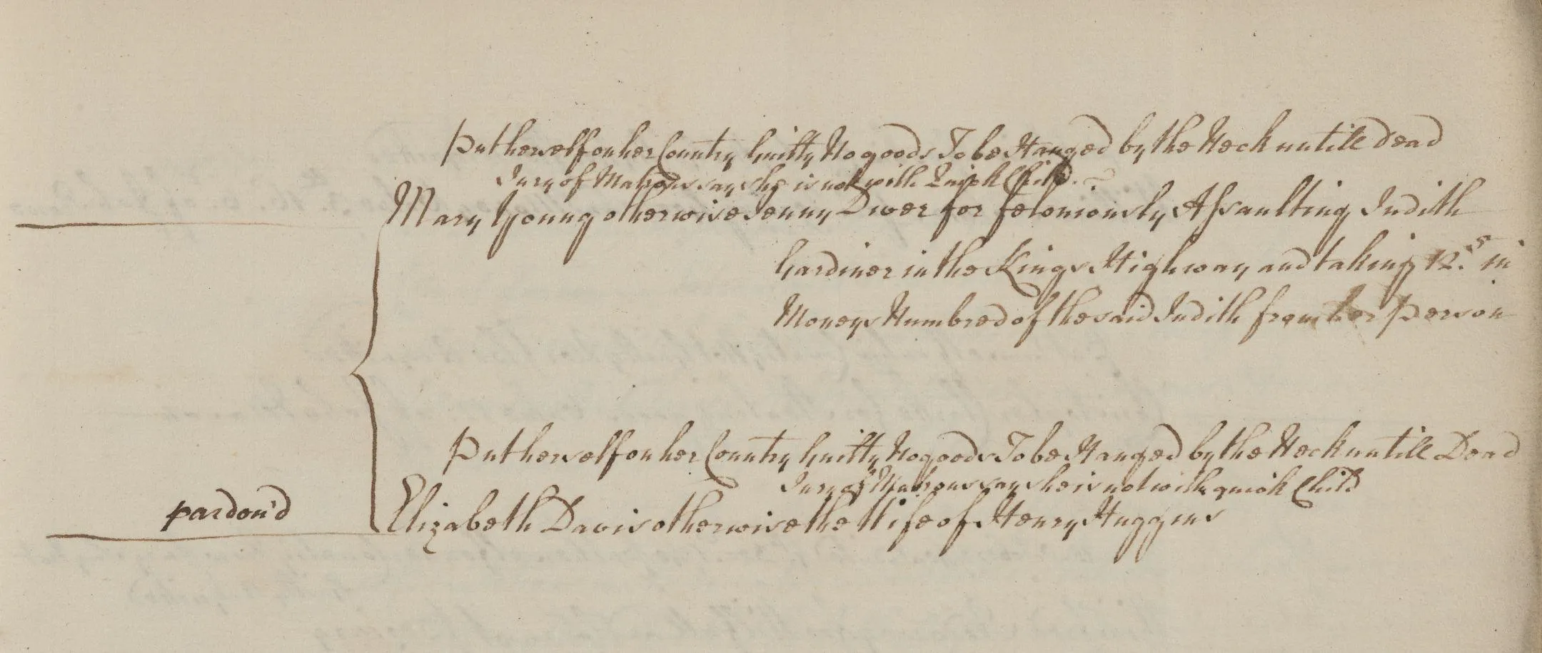 1741 indictment in the City Sessions for Jenny Diver, pickpocket