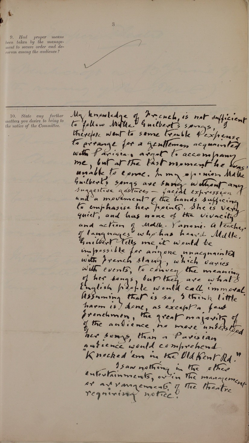 Hand written letter in black ink on a beige document 