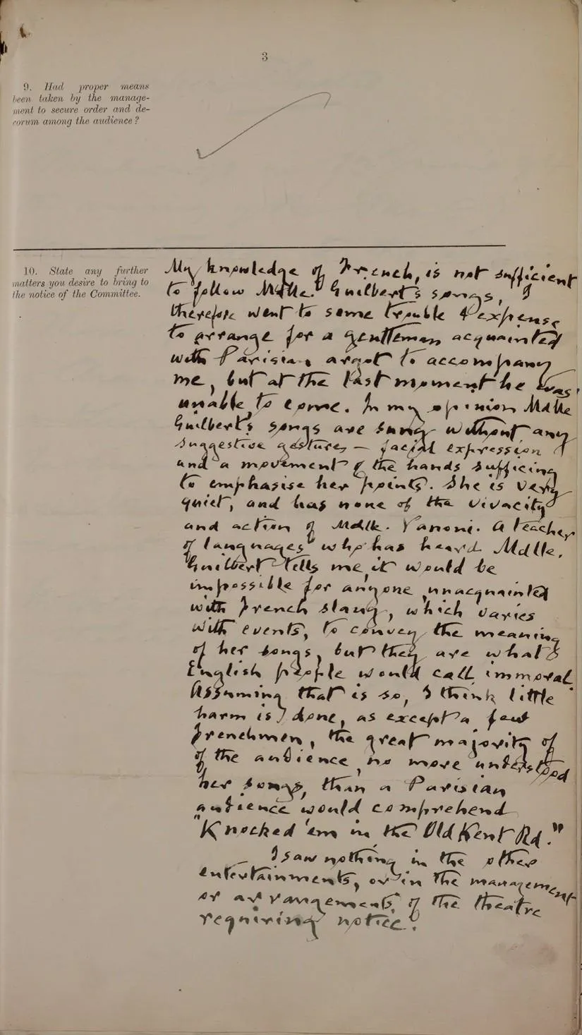 Hand written letter in black ink on a beige document