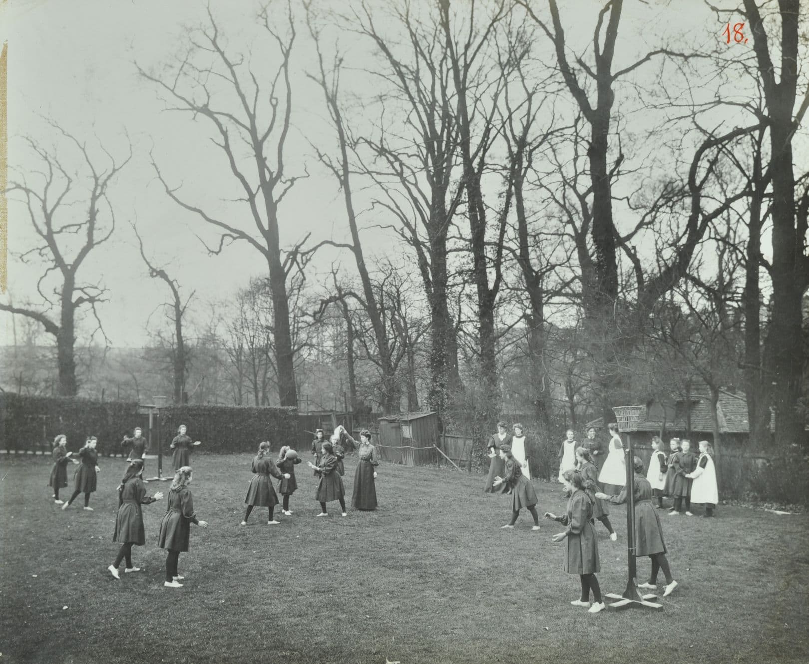 Girls playing netball, Oak Lodge residential school, 1908
