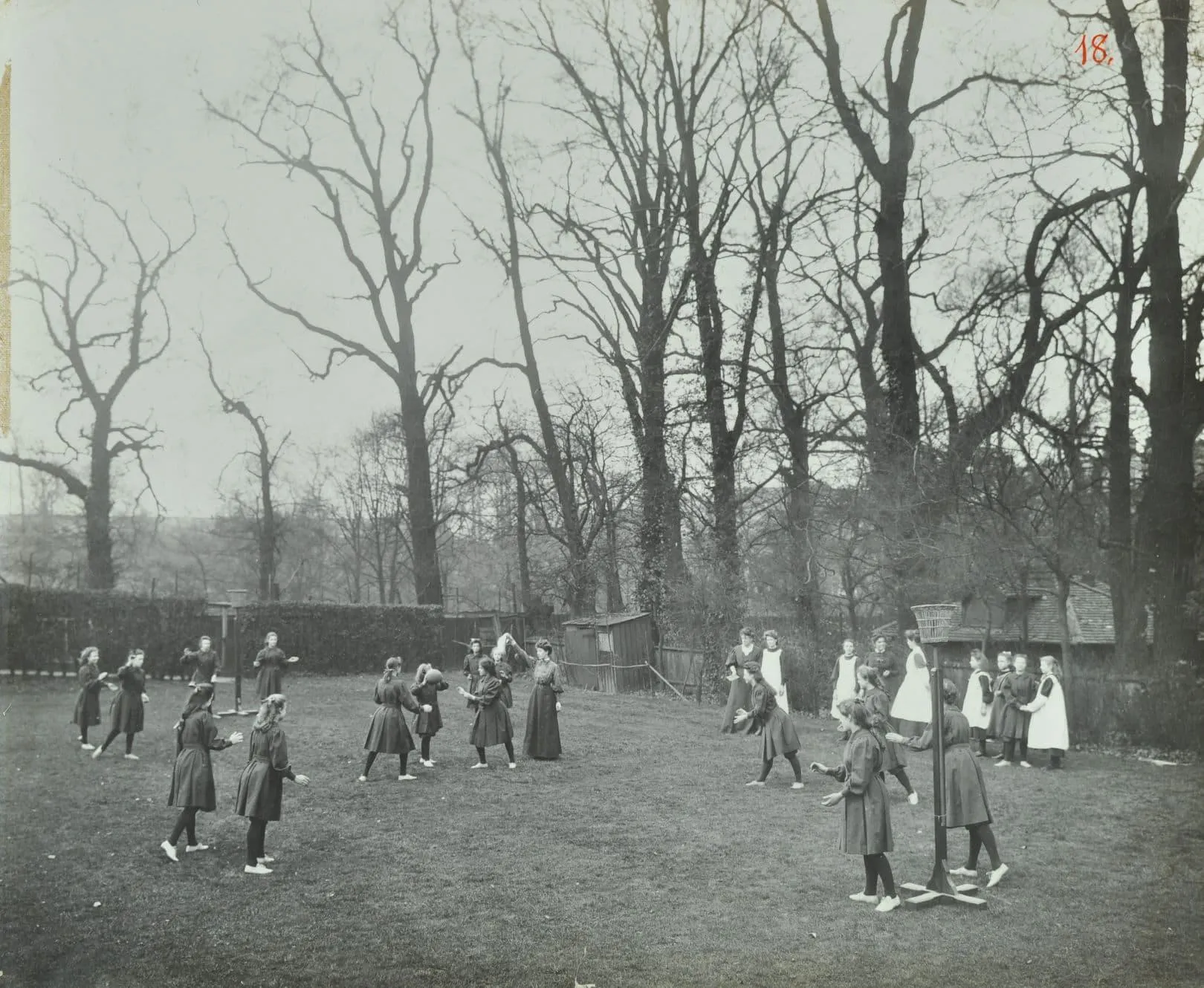 Girls playing netball, Oak Lodge residential school, 1908