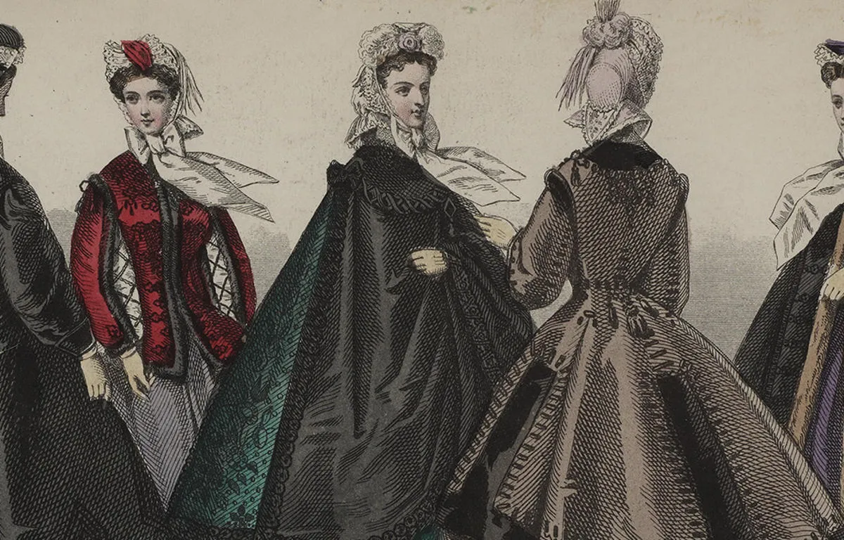 Victorian print showing women modelling the latest fashion
