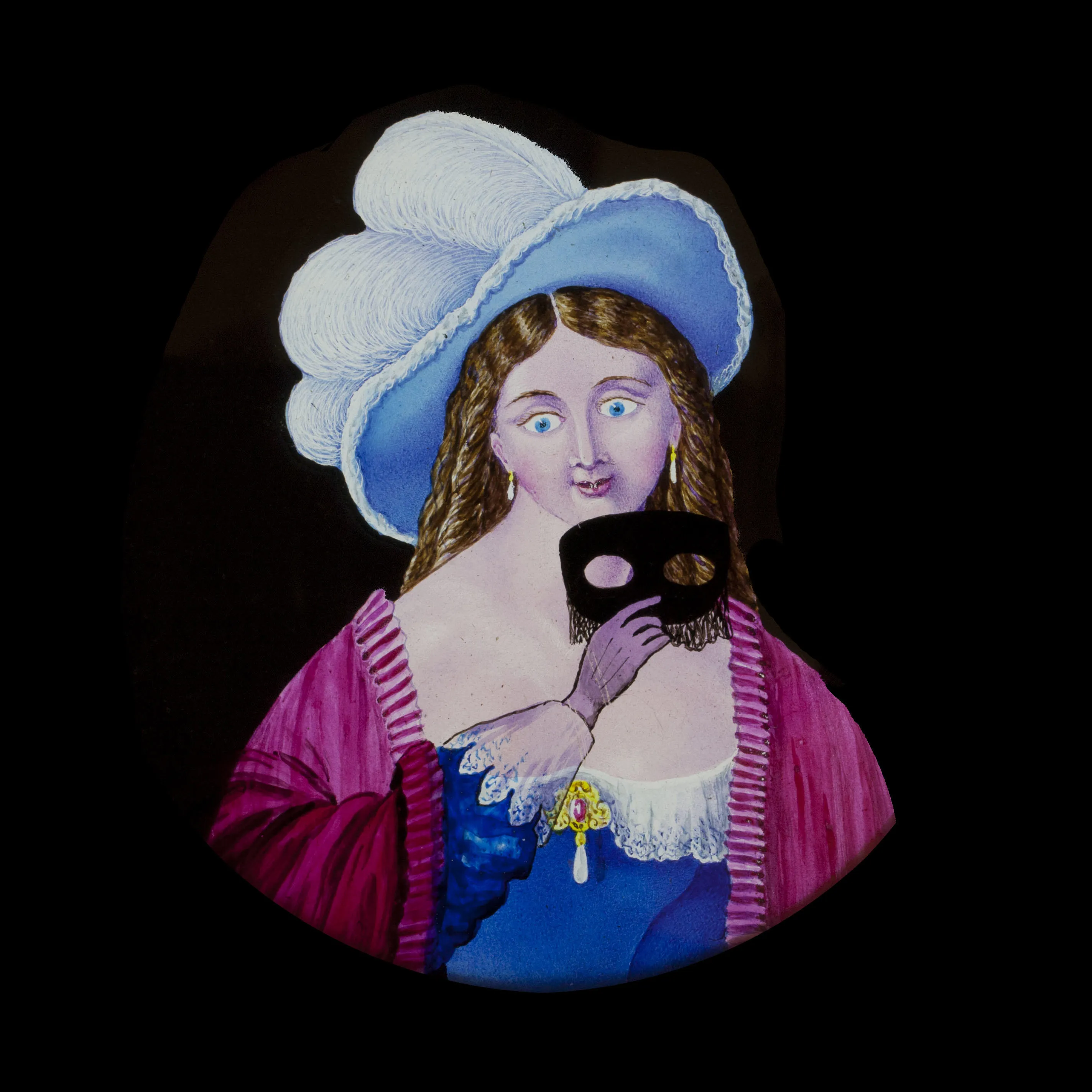 a drawing of a woman with a mask
