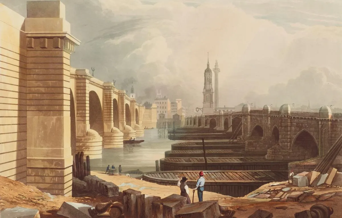 old-and-new-london-bridge-in-1832
