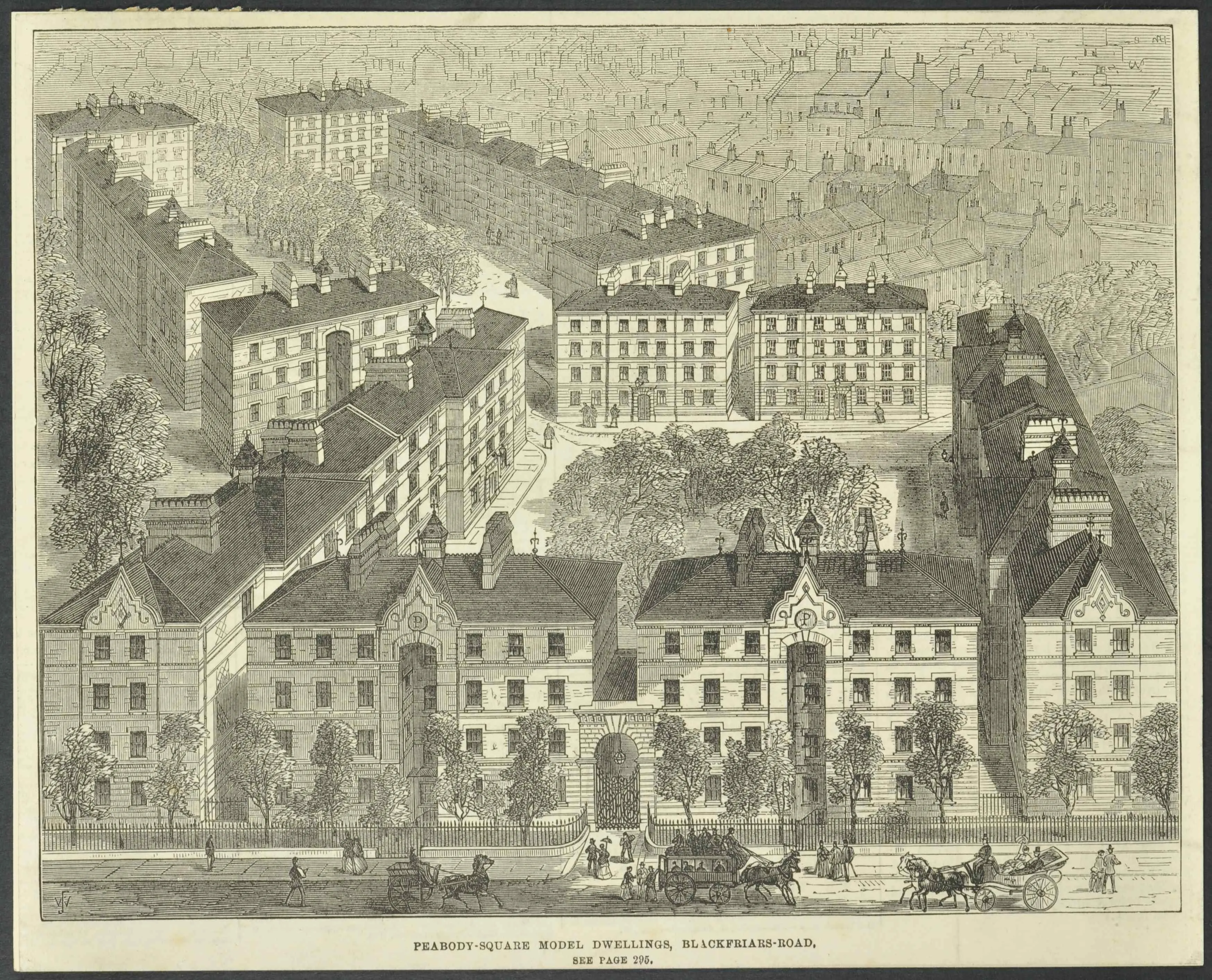 drawing of a housing estate around a square