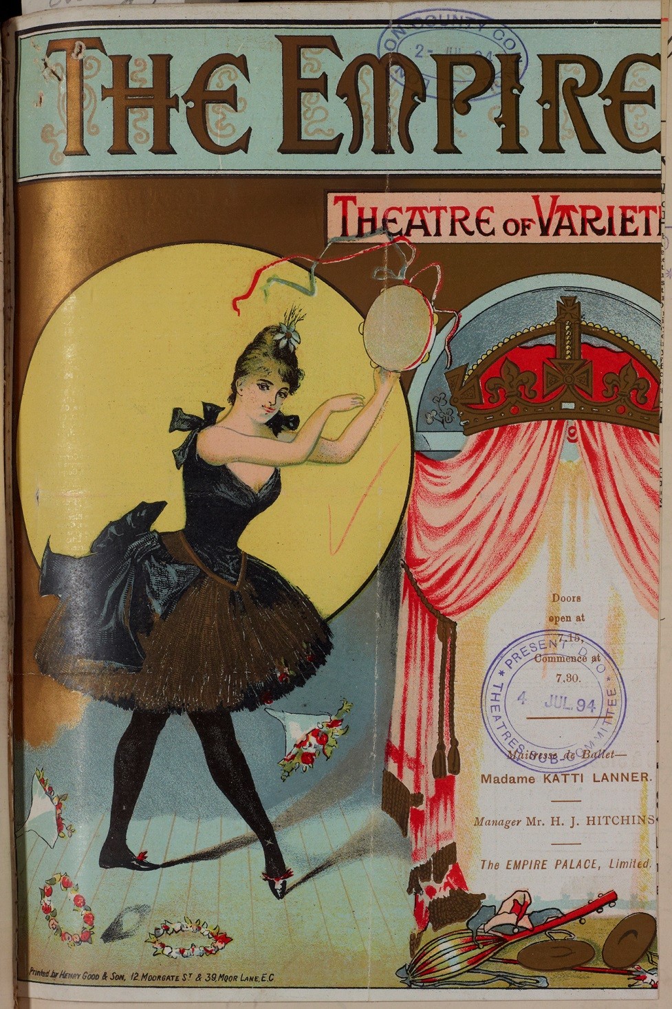Programme with a woman in a black dress, holding a tambourine, flowers being thrown at her. 