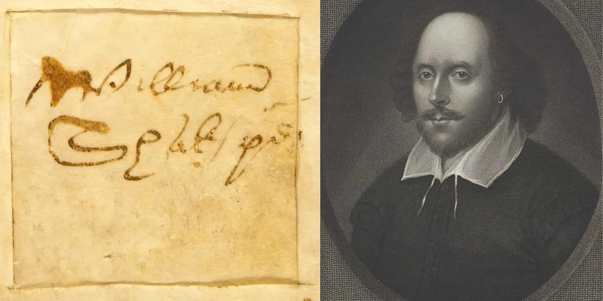 Montage showing Shakespeare's signature and a portrait of William Shakespeare