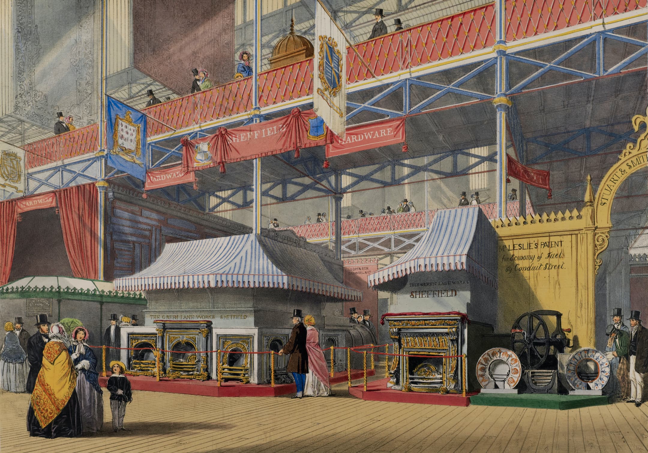 fireplaces are on display in an exhibition setting