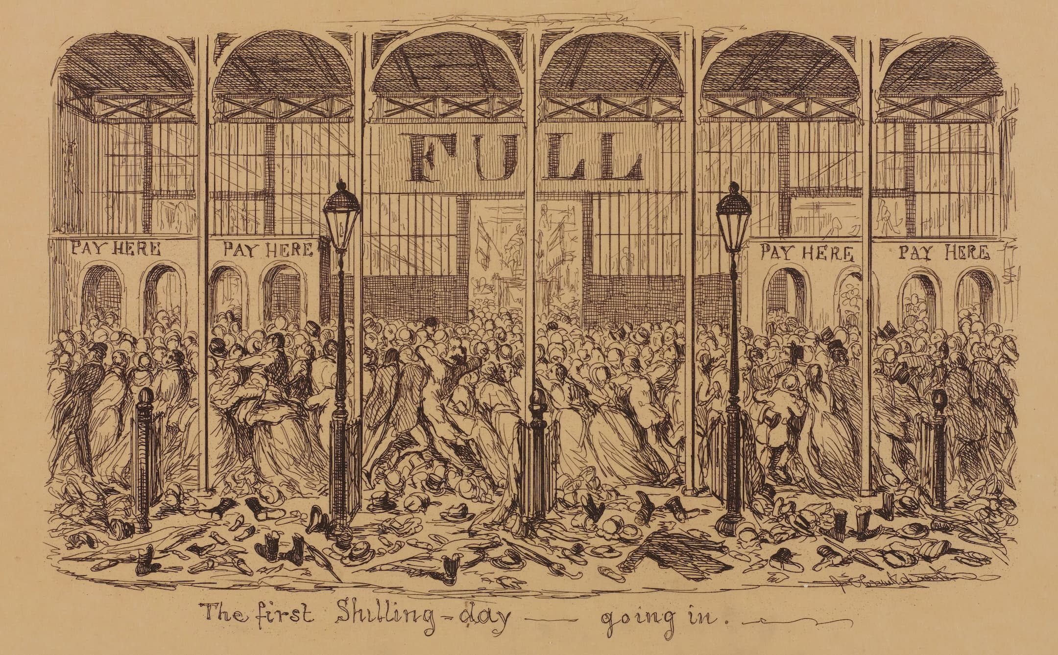 people swarm upon the entrance 