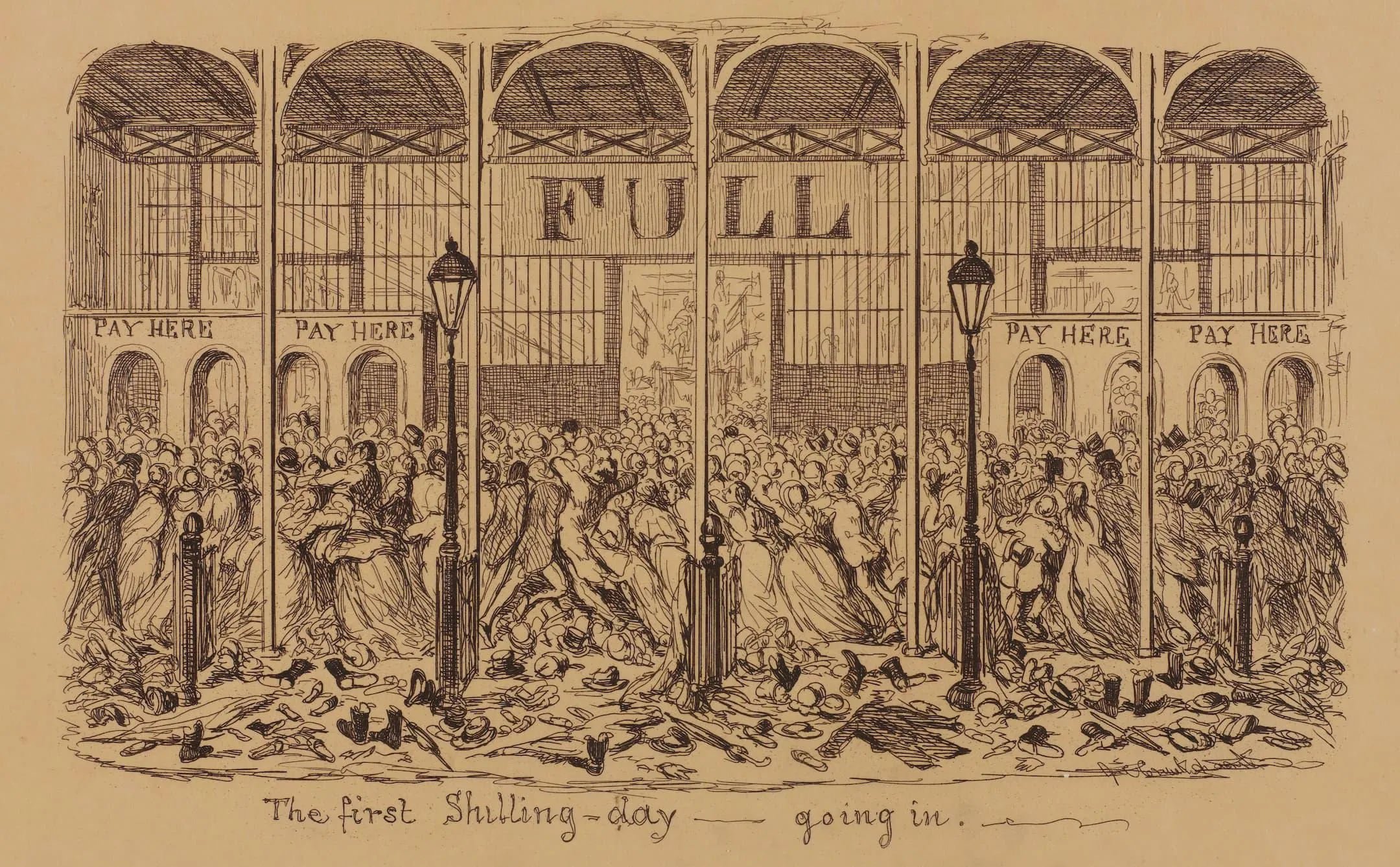 people swarm upon the entrance