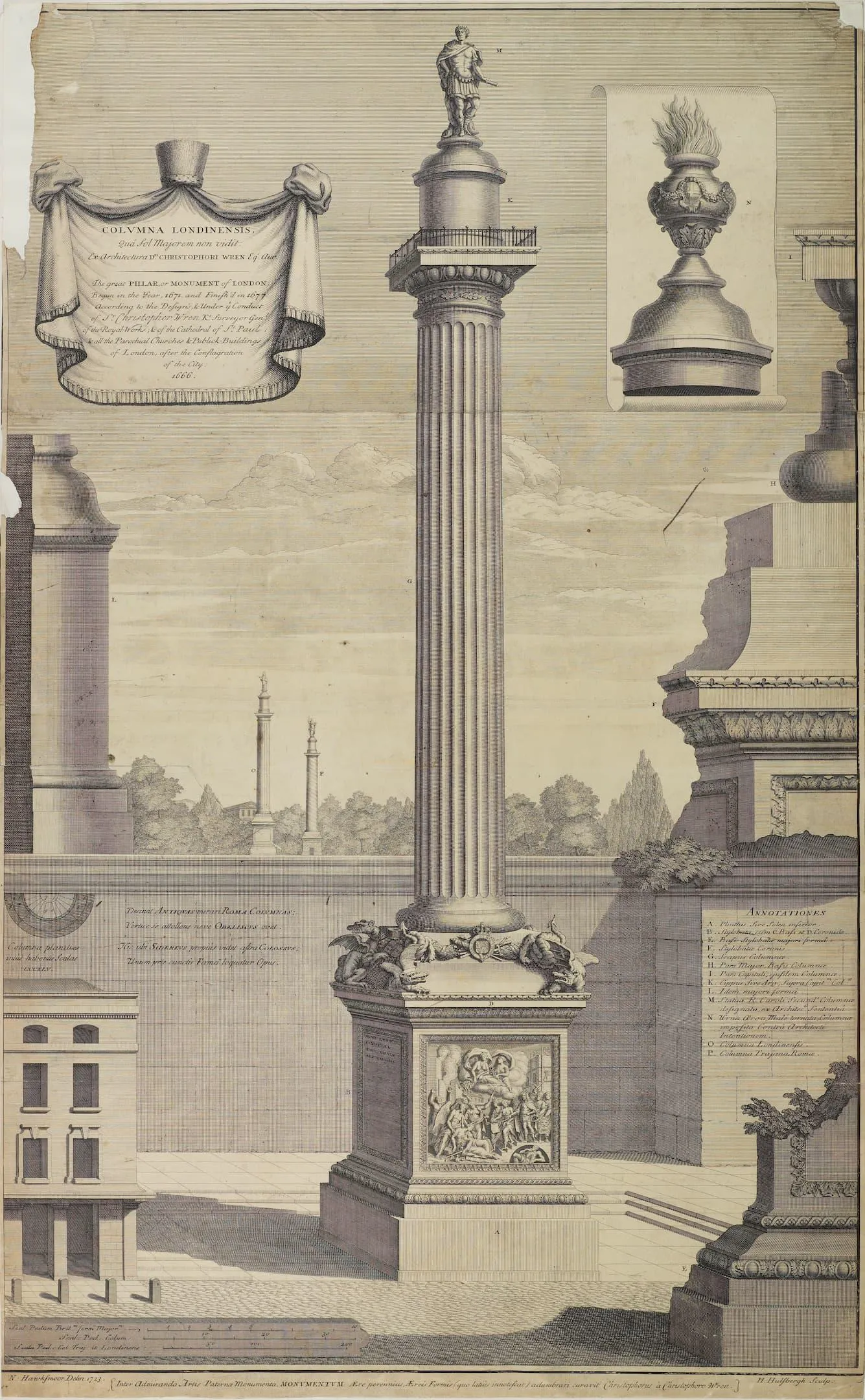 a column with an urn of flames at the top corner of the picture