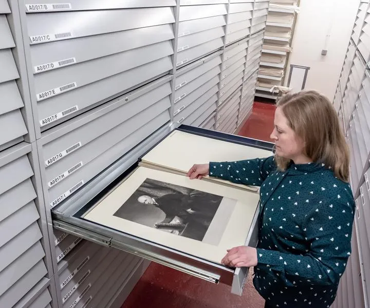 viewing-large-drawing-in-strongroom-drawers