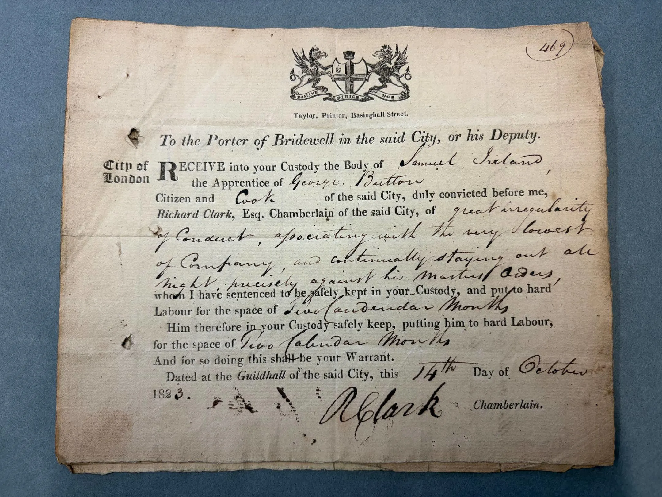 hand written text within a printed form