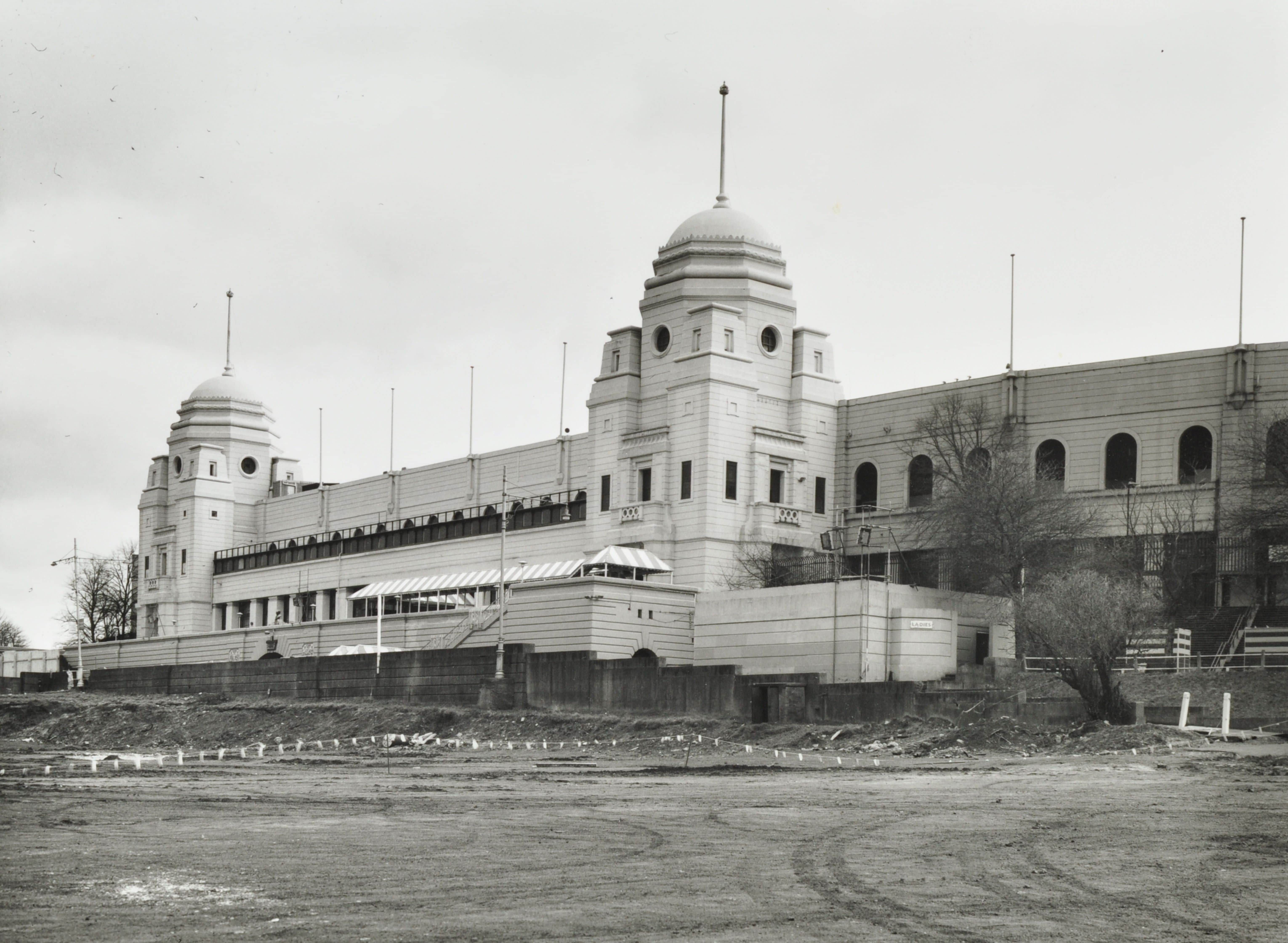 Wembley Stadium central block showing the twin towers in 1974 